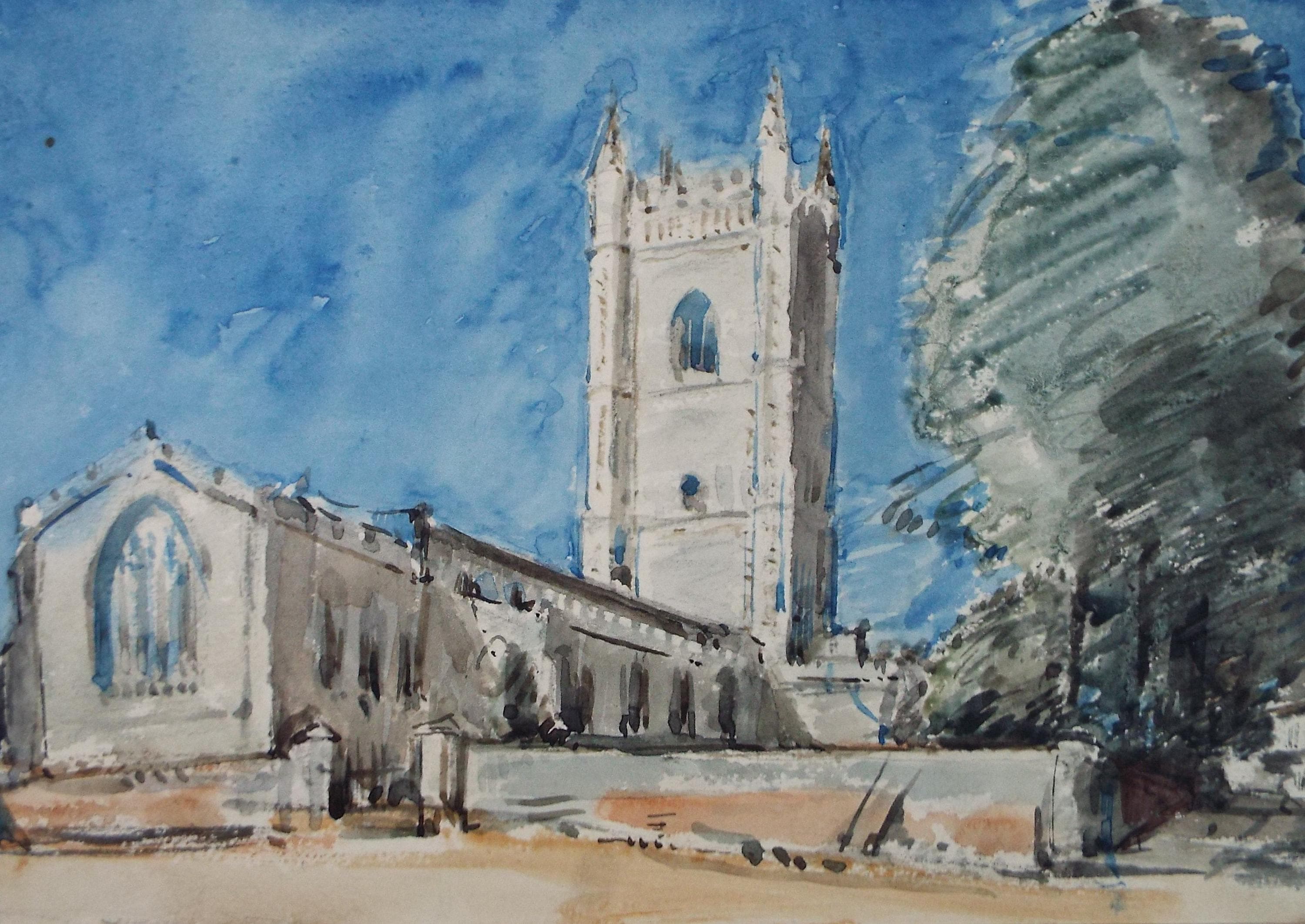 Original Watercolour, 'Church Study', Circa 1960's, Artist Unknown