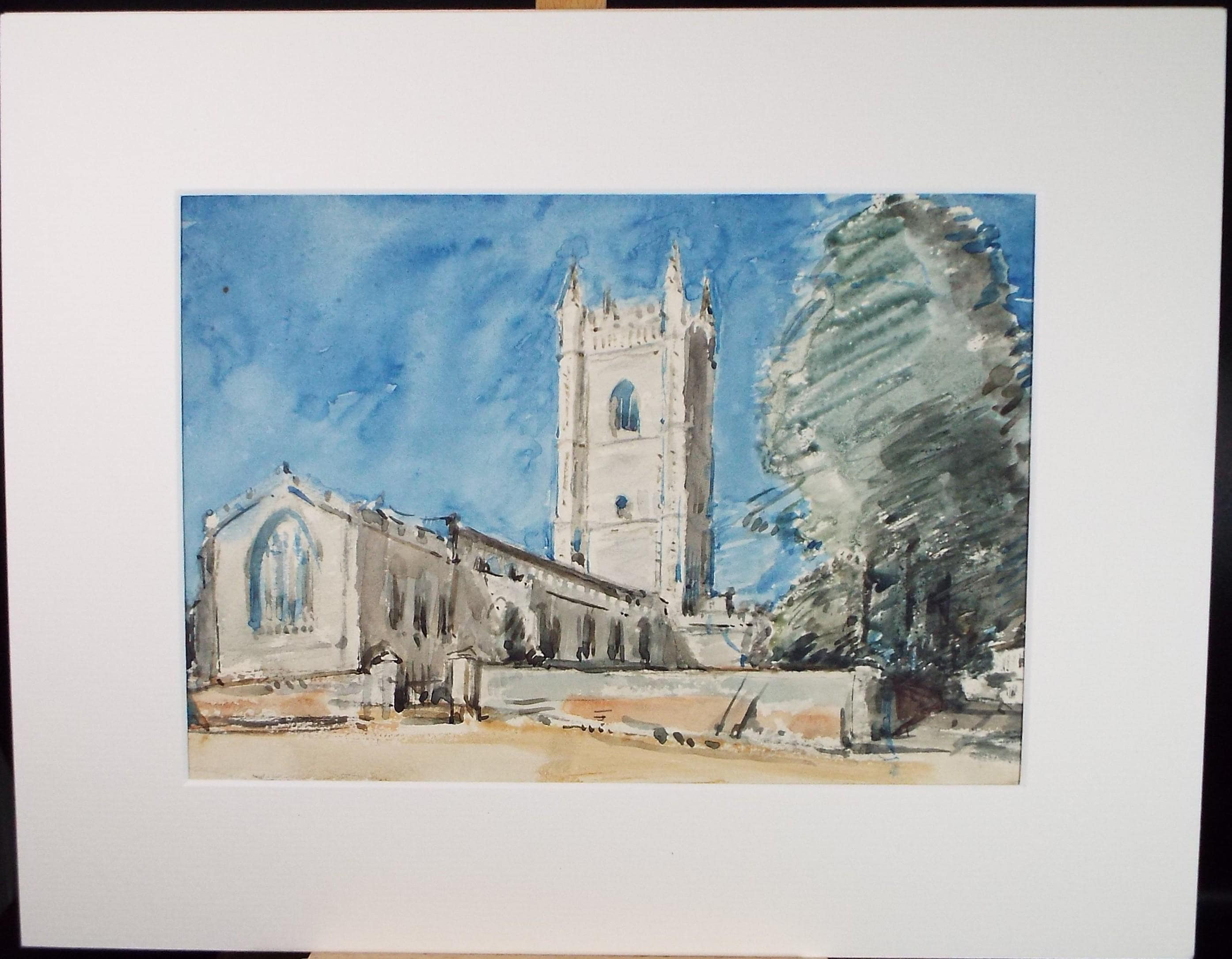 Original Watercolour, 'Church Study', Circa 1960's, Artist Unknown