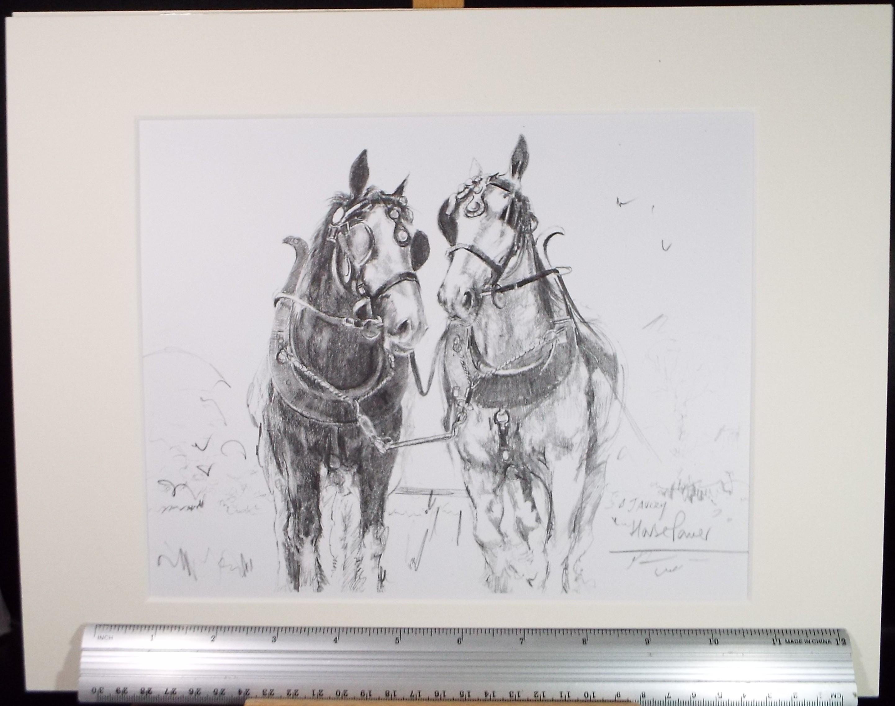 Original Pencil drawing, 'Horse power', A Javery, circa 1980's