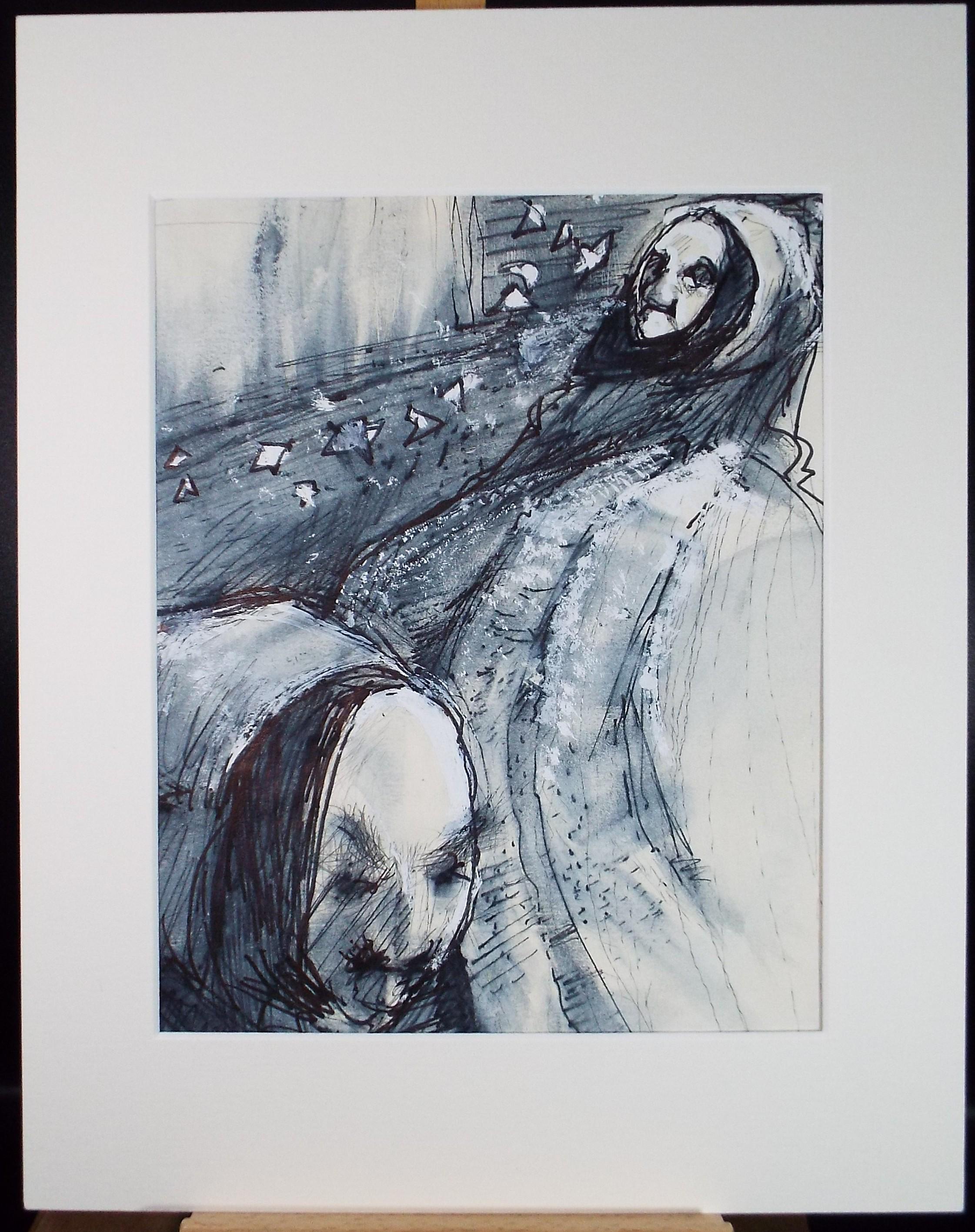 Original Mixed Media, 'Cloaked figures', John Gilbey Bowles (1929-2011), Circa 1990's