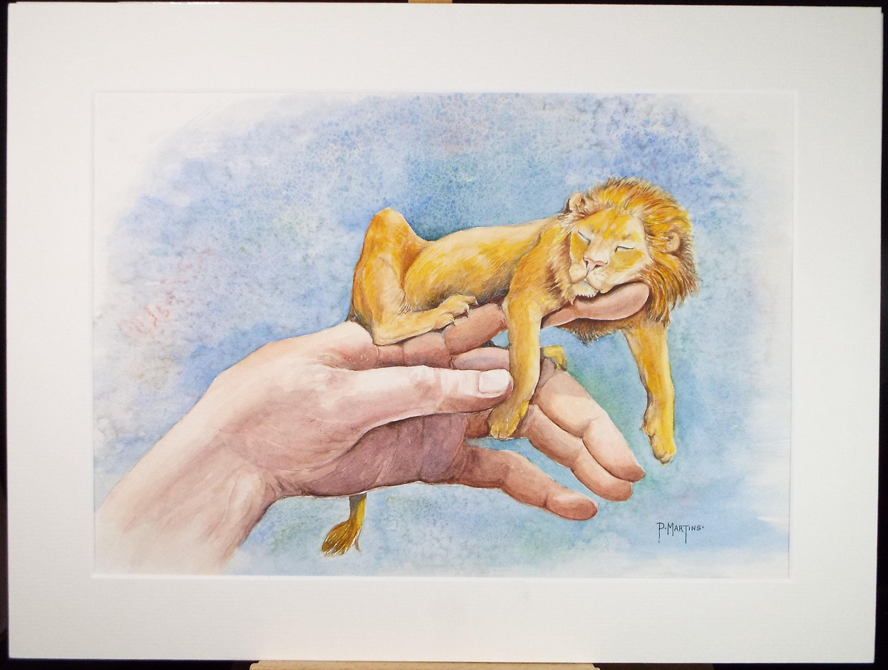 Watercolour painting, 'Little Lion', P Martins s.o.f.a., Dated 2002
