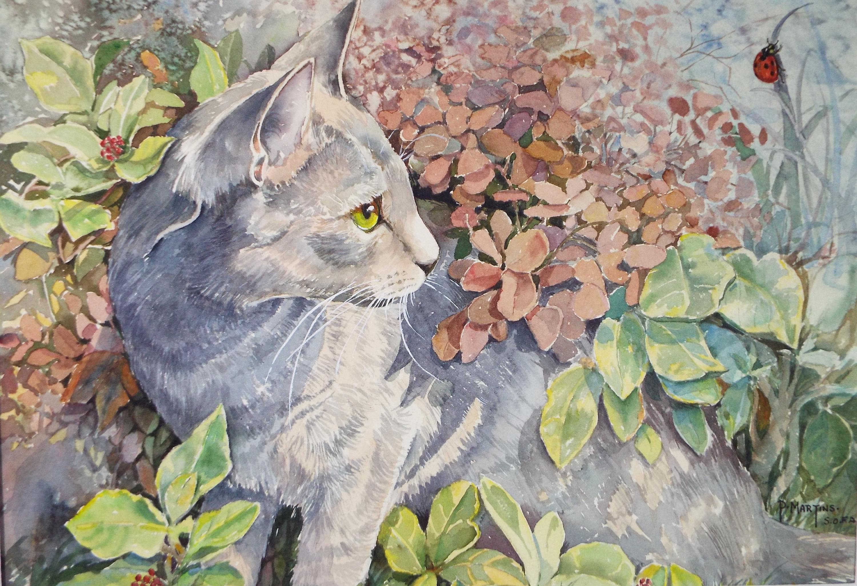 Original Watercolour, 'Marco & the Labybird',P Martins s.o.f .a, Circa 1990's