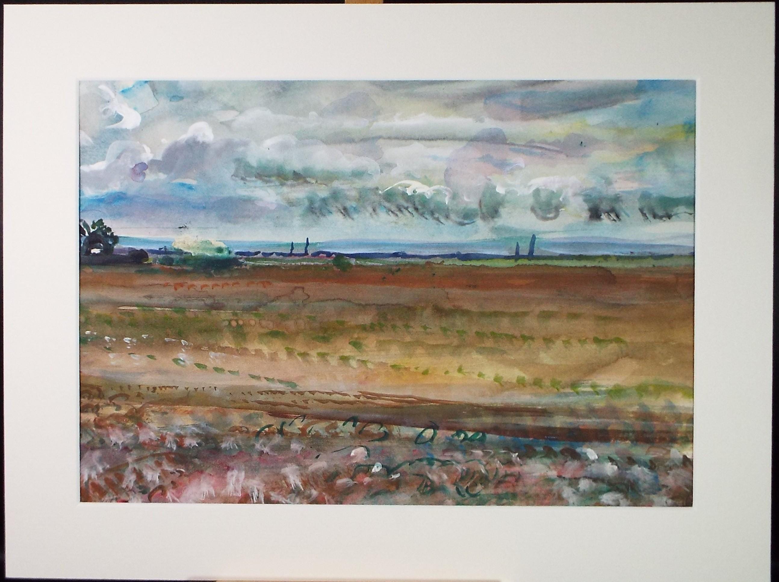 Watercolour and Gouache, 'Autumn fields', John Gilbey Bowes (1929-2011), Circa 1990's