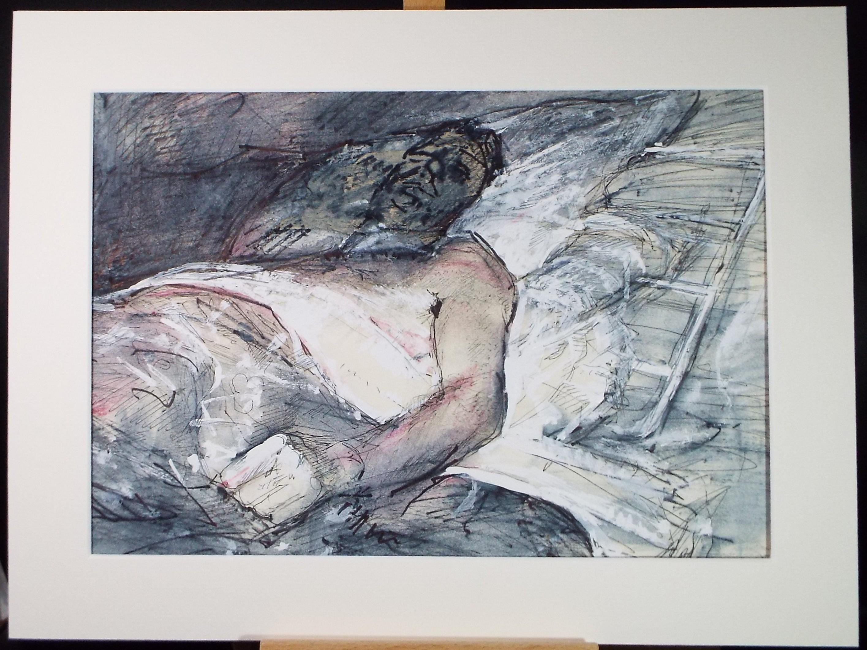Watercolour, Gouache & ink, 'In Bed', John Gilbey Bowes (1929-2011), Circa 1990's