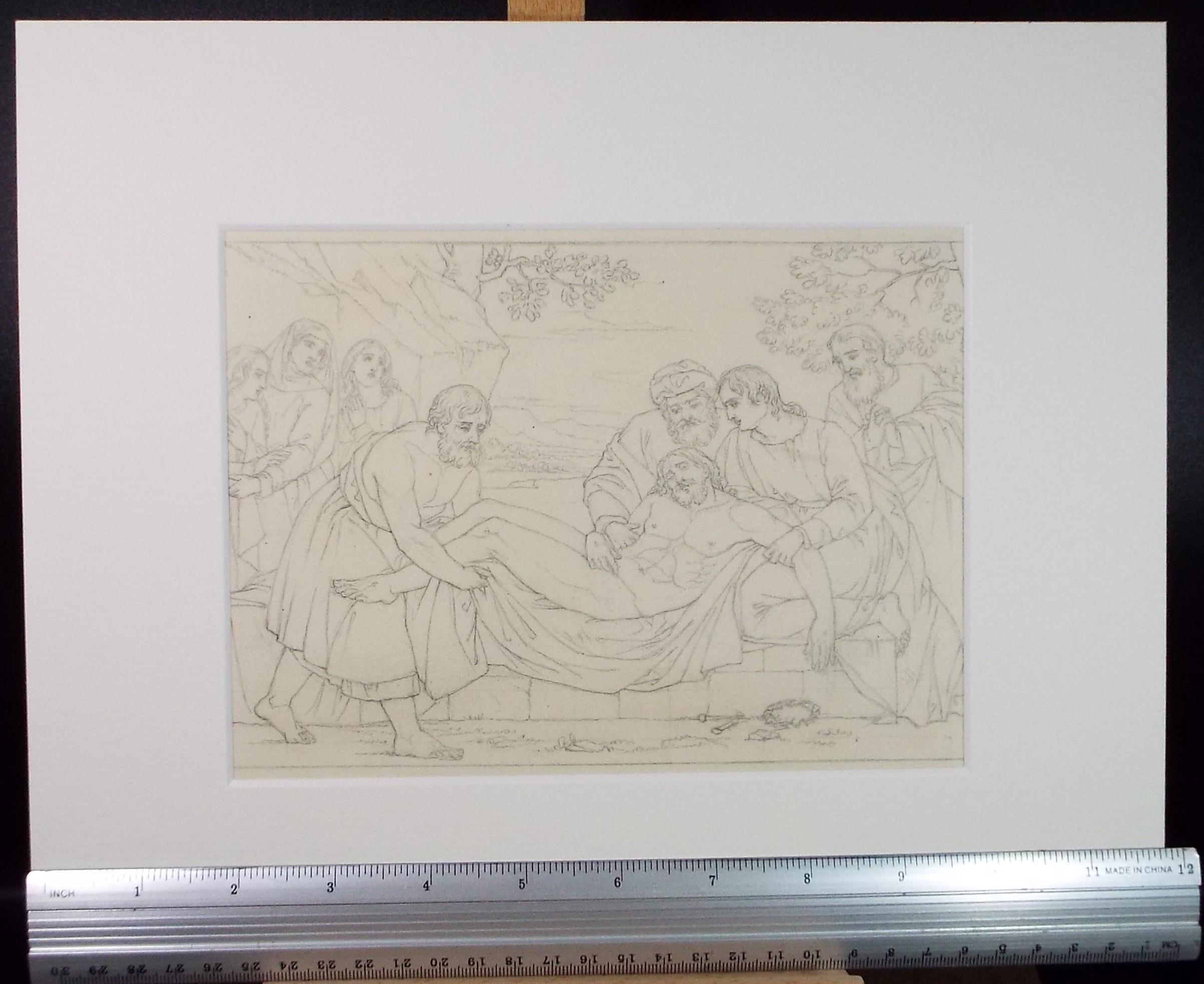 Original Pencil Drawing,'Biblical scene with figures', John Wood (1801-1870), Mid 19th Century
