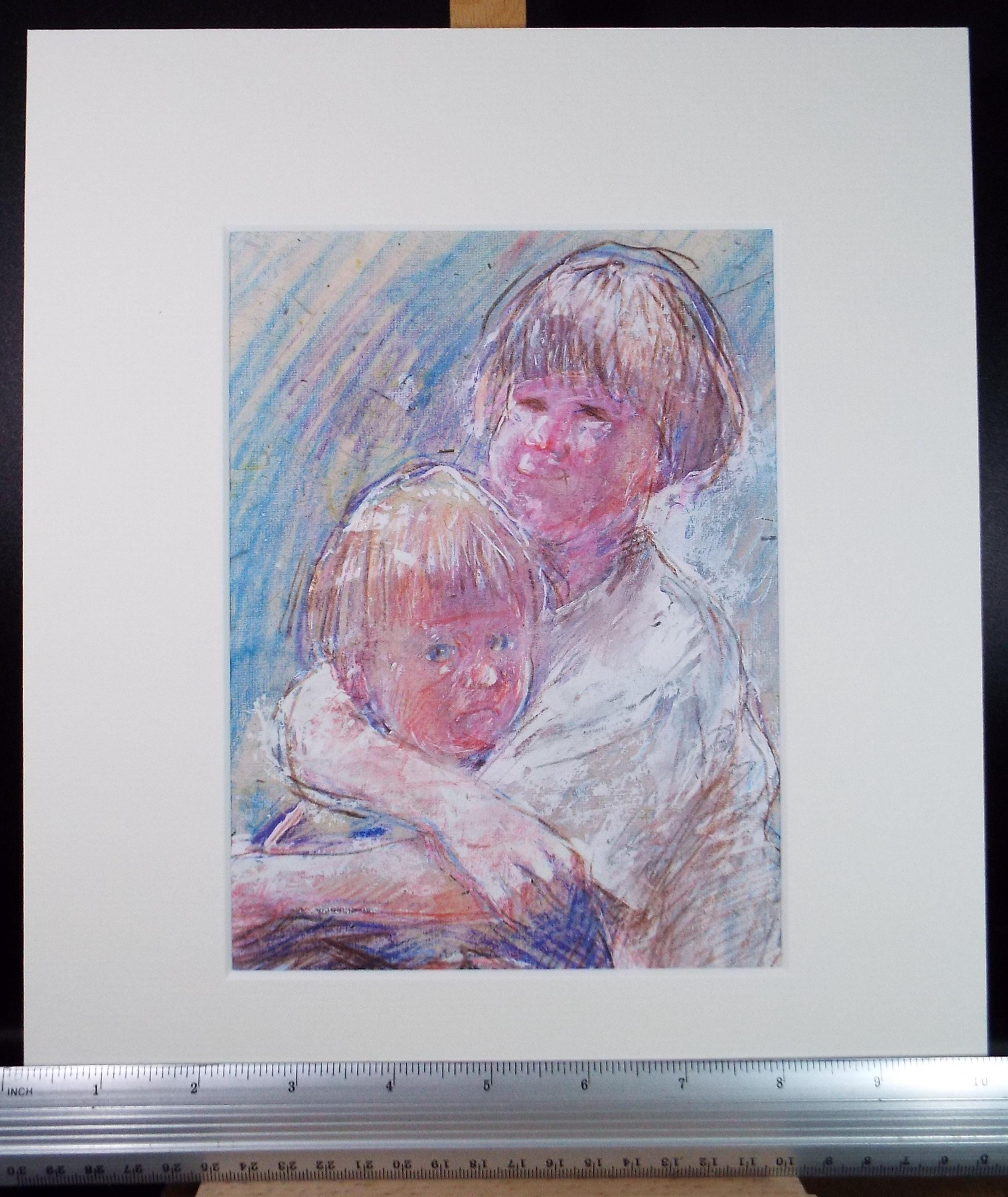 Original mixed media,'Two Children', circa 1990's, John Gilbey Bowles (1929-2011)