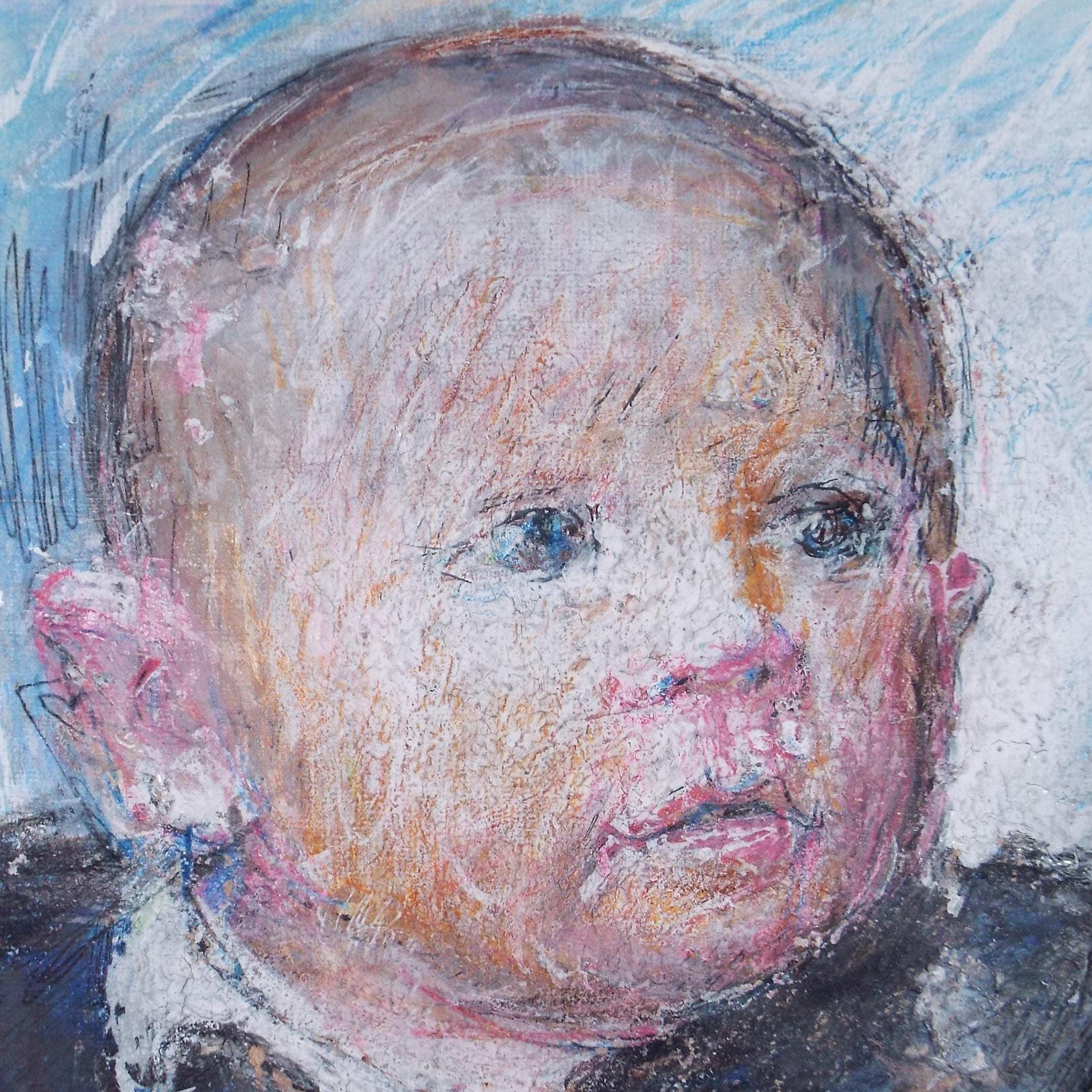 Original mixed media,'Portrait of a Baby', circa 1990's, John Gilbey Bowles (1929-2011)