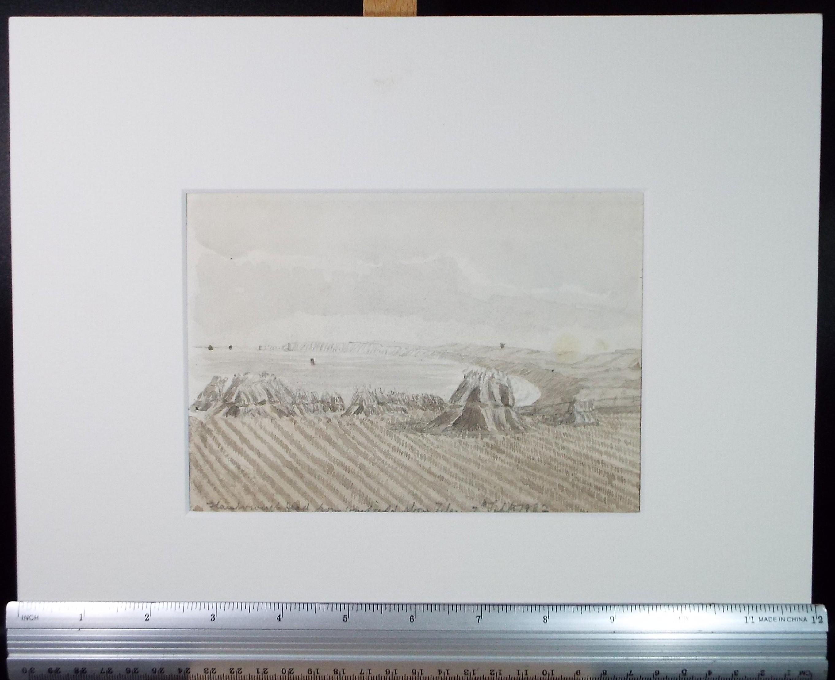 Original Watercolour on Paper, 'Cornfields on the coast', unknown artist, dated 1882