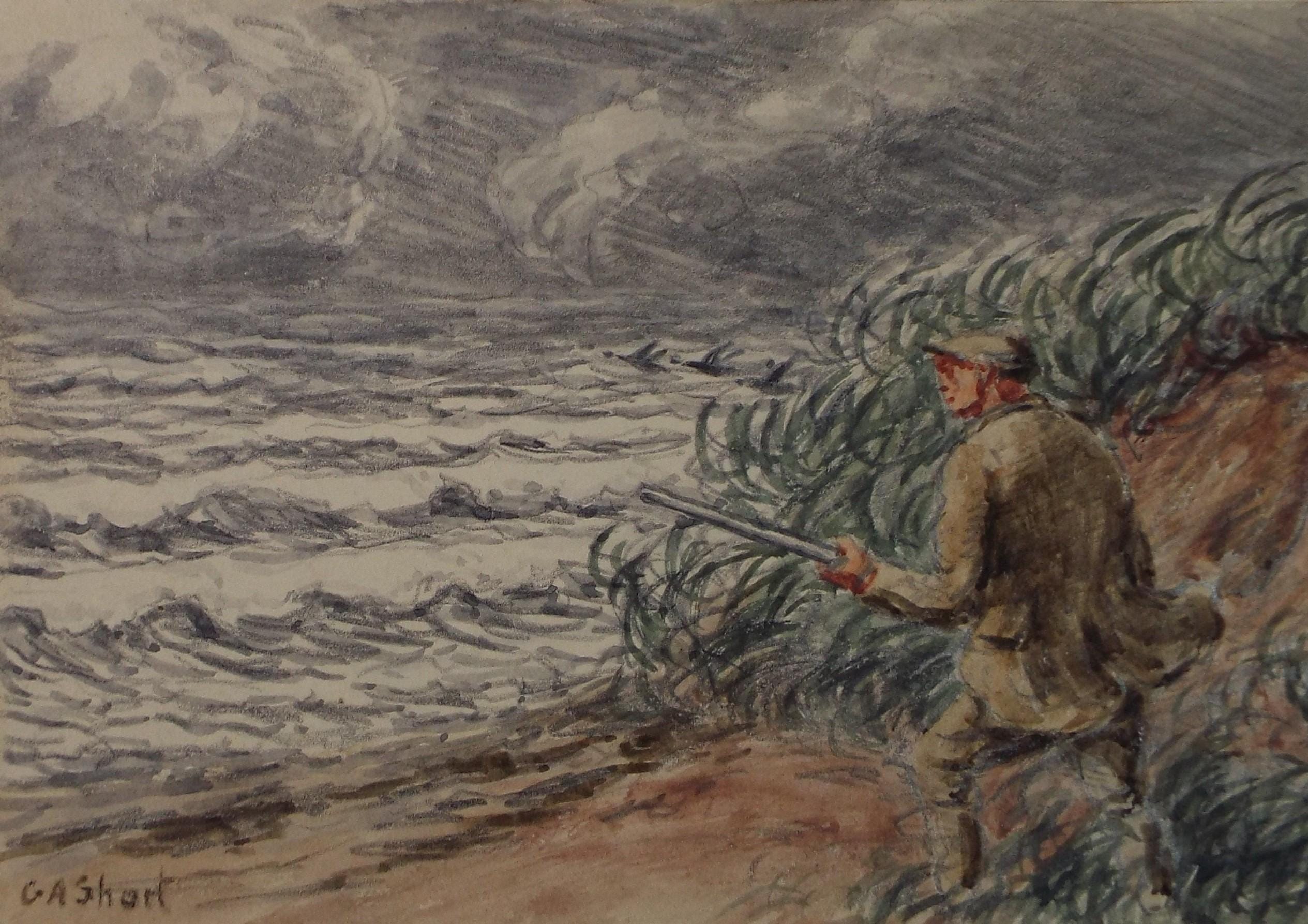 Original Watercolour Drawing , 'Duck shooting', George Anderson Short (1856-1946), Circa 1930's