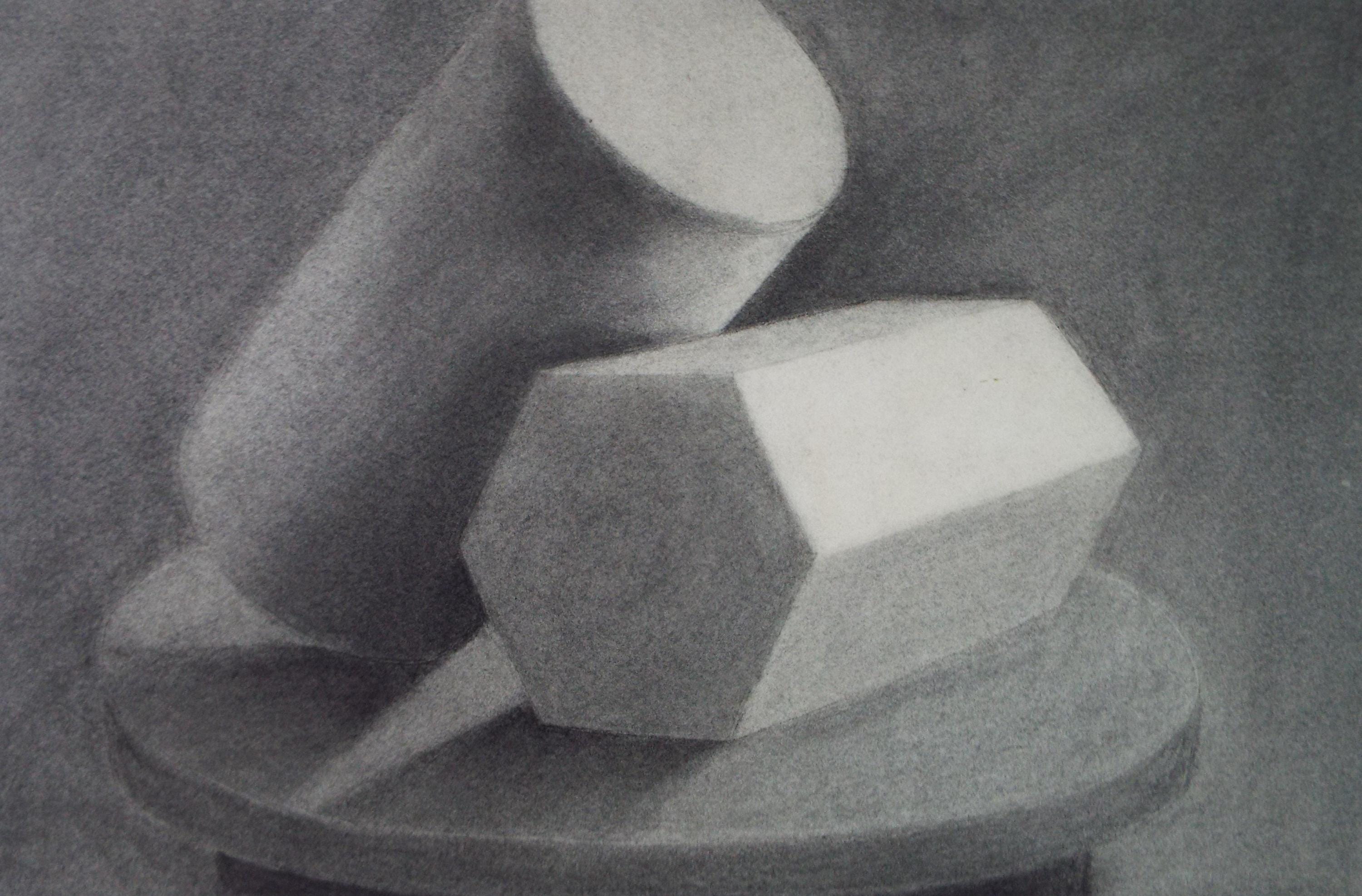 Pastel/Conte drawing, 'Drawing of Cylinders', Artist Unknown, Circa 1950's