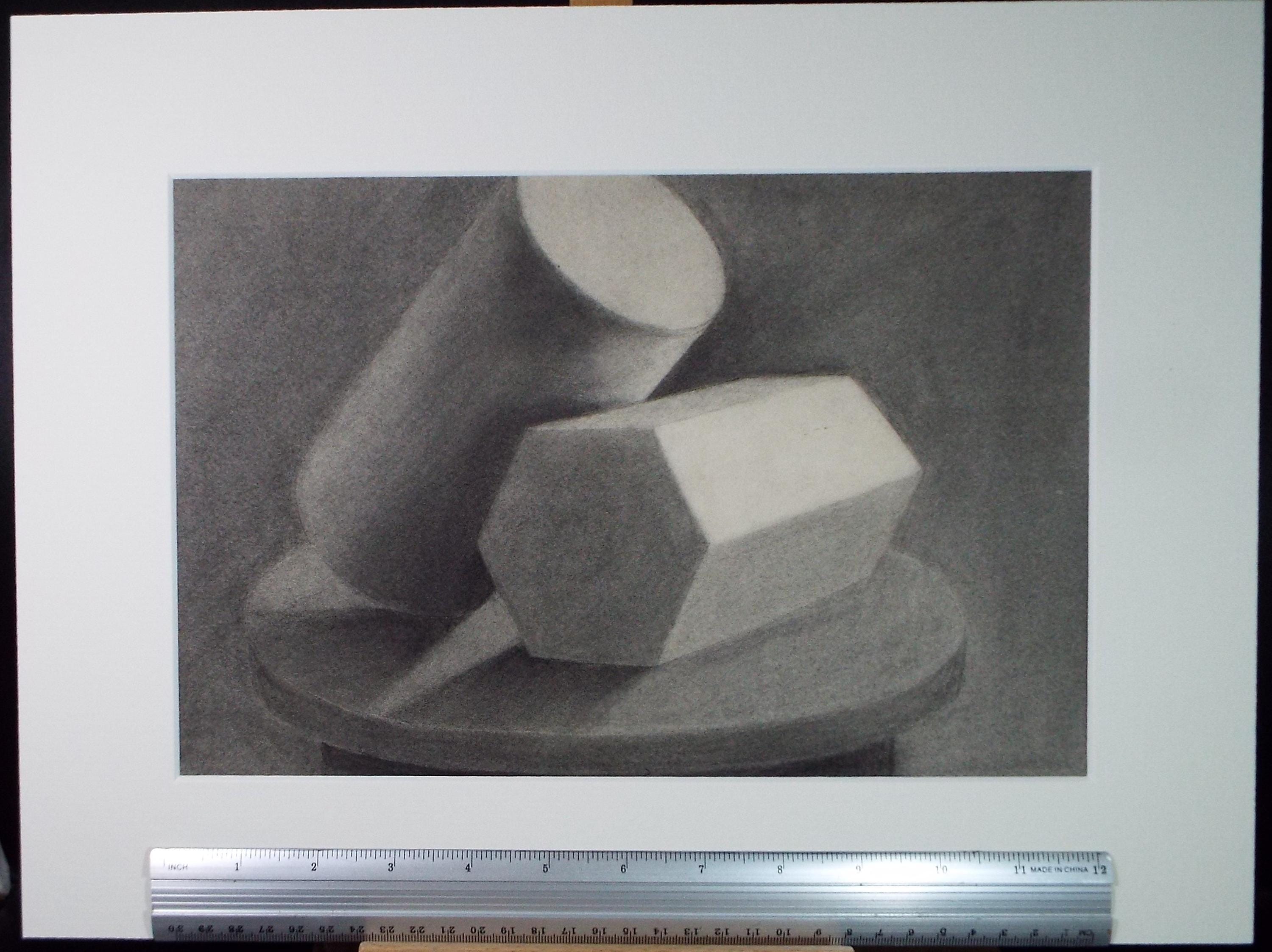 Pastel/Conte drawing, 'Drawing of Cylinders', Artist Unknown, Circa 1950's