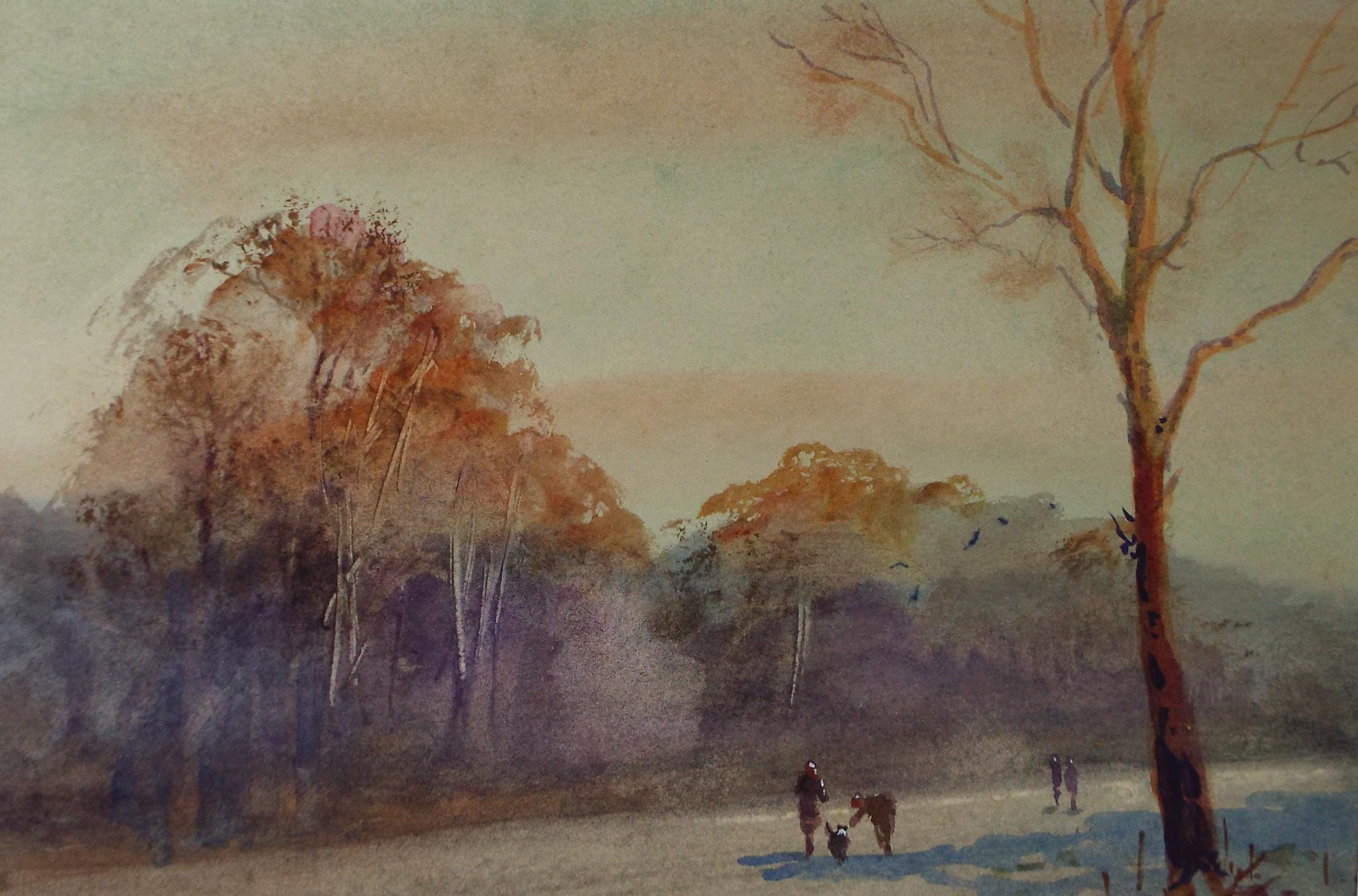 Original Watercolour, 'Autumn Early Morning, Derby Park', Michael Crawley, circa 1970's