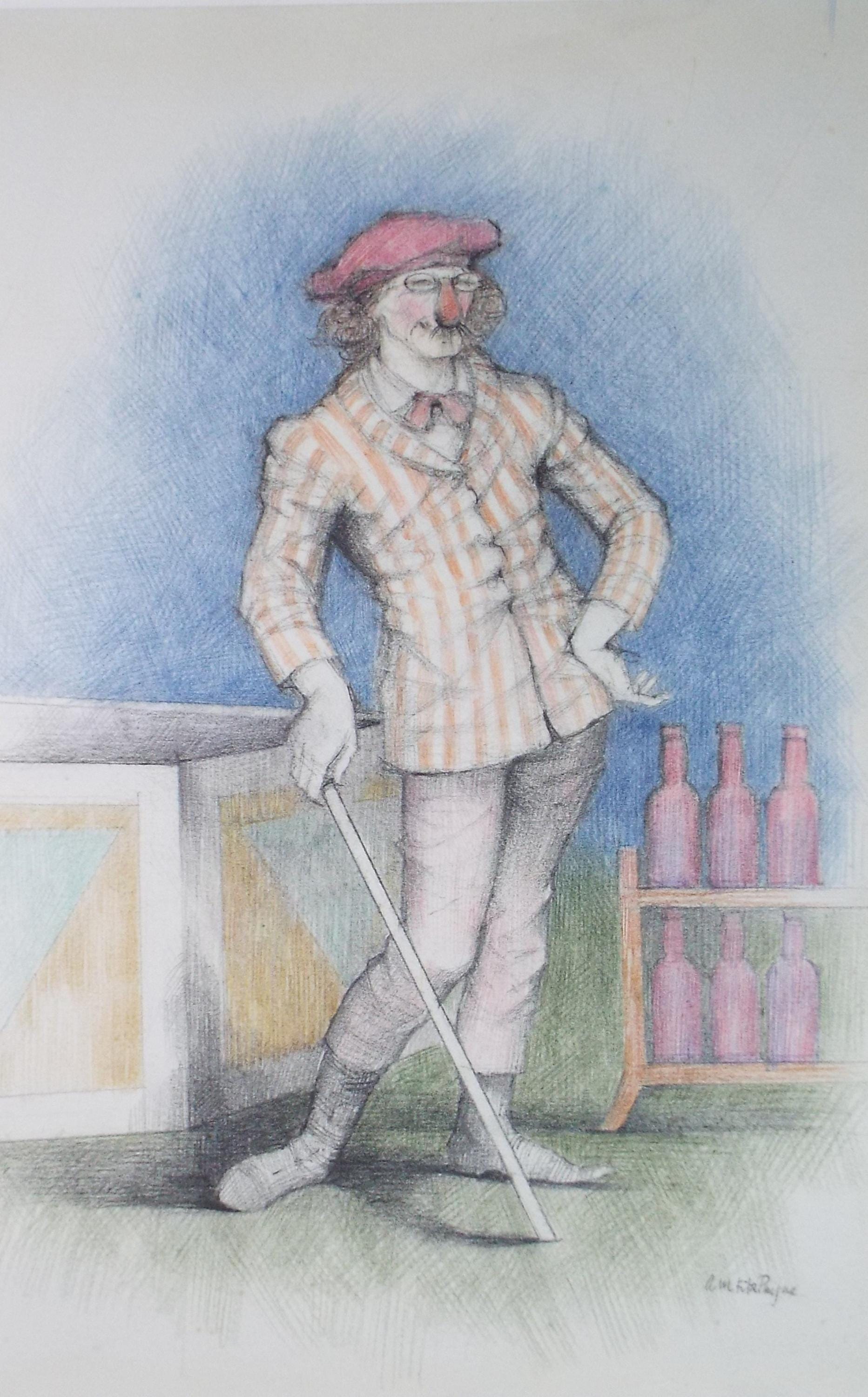 Original coloured pencil Drawing, 'The Showman', c1990s,Alice Mary Fitzpayne (b.1928)