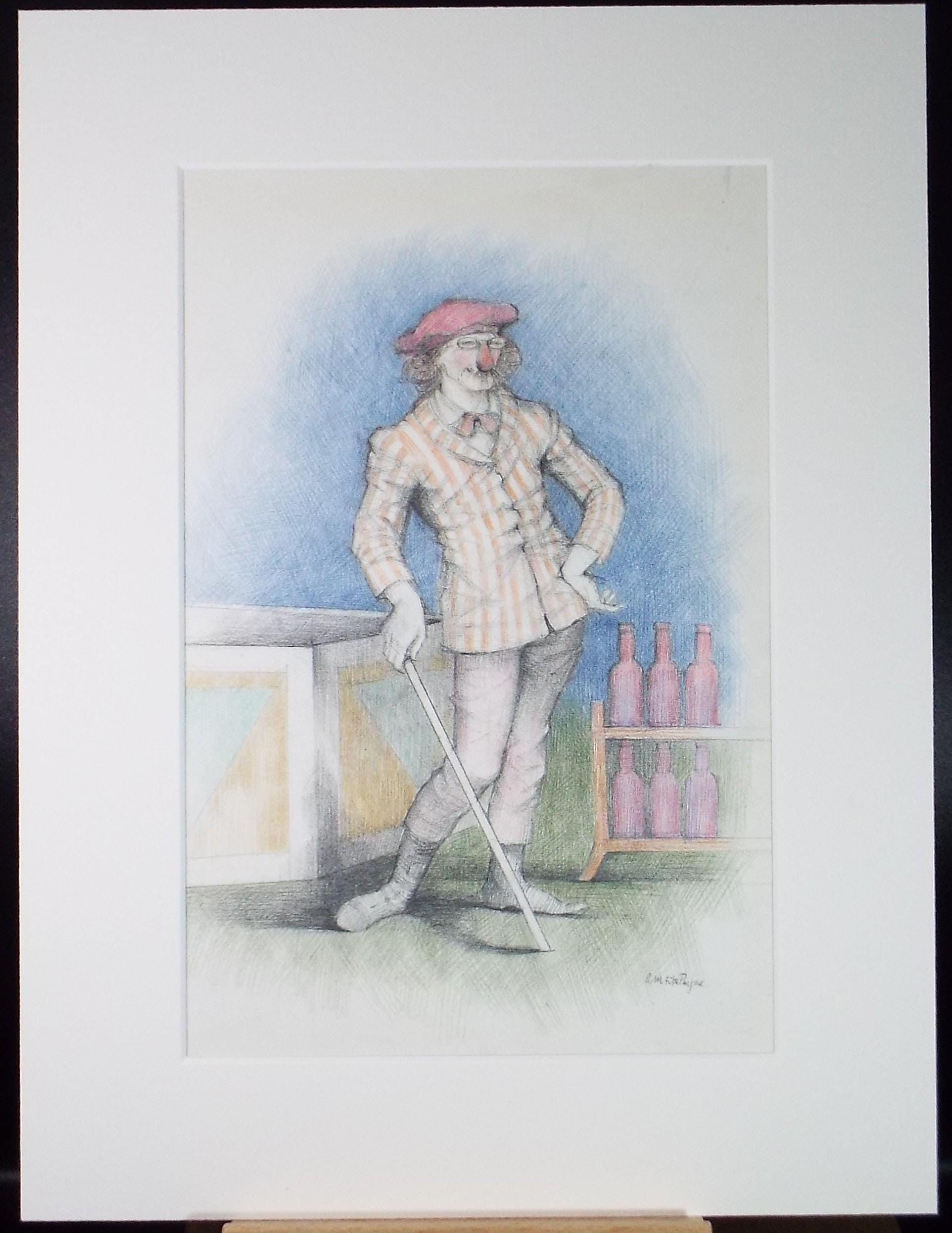 Original coloured pencil Drawing, 'The Showman', c1990s,Alice Mary Fitzpayne (b.1928)