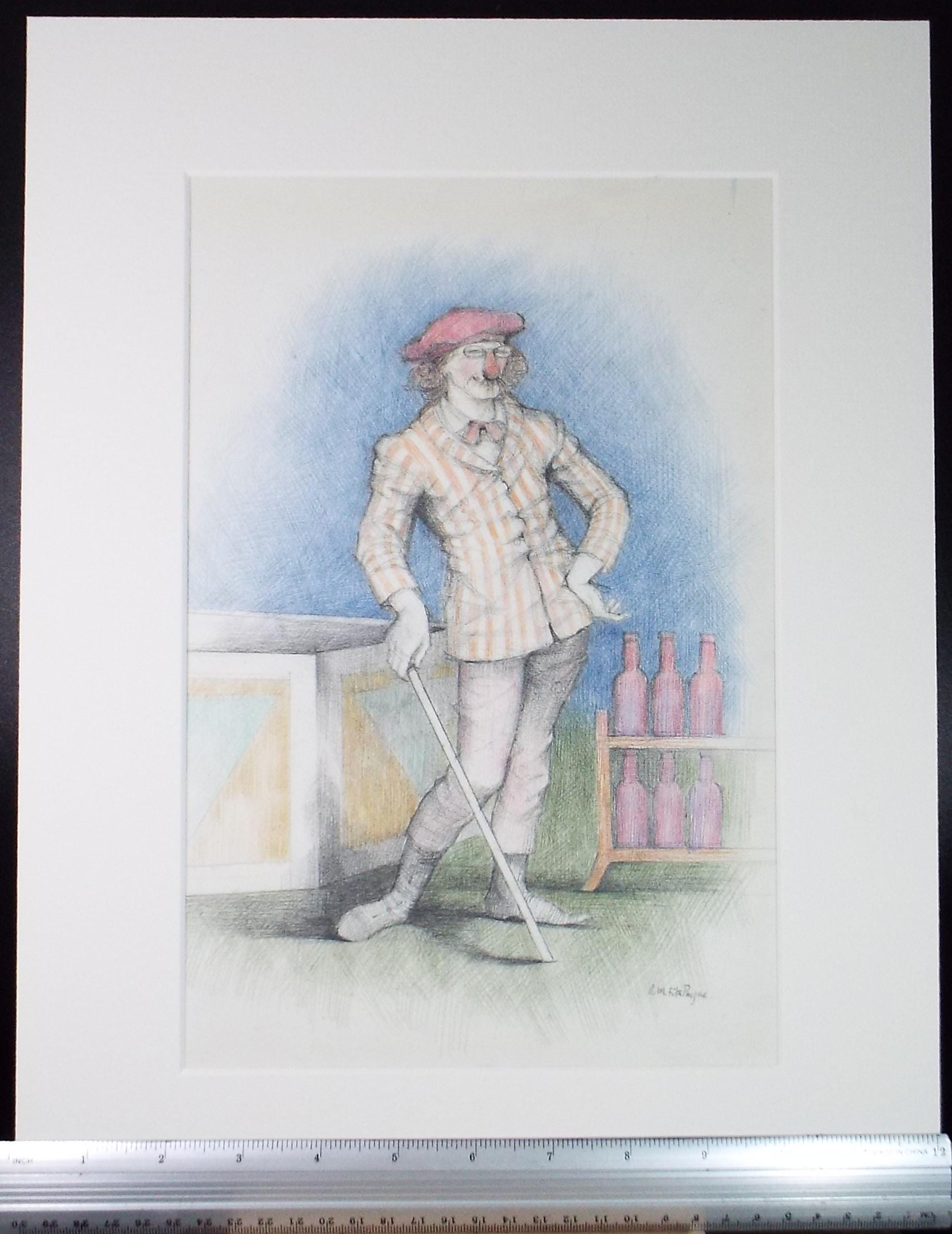 Original coloured pencil Drawing, 'The Showman', c1990s,Alice Mary Fitzpayne (b.1928)