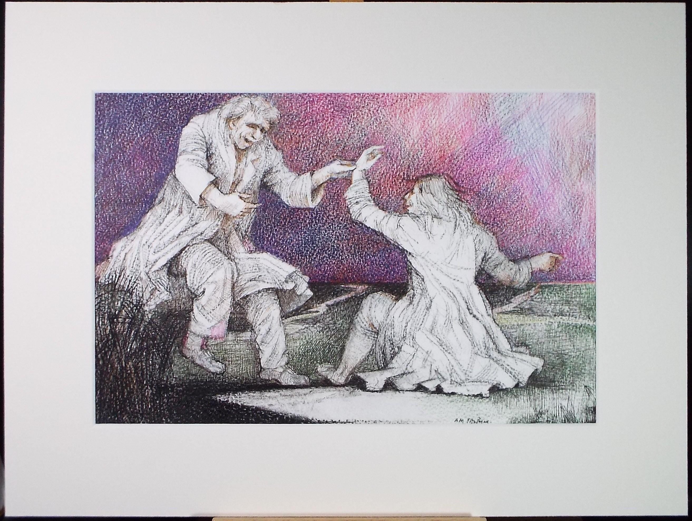 Original coloured pencil & ink Drawing, 'Come and Dance', c1990s,Alice Mary Fitzpayne (b.1928)