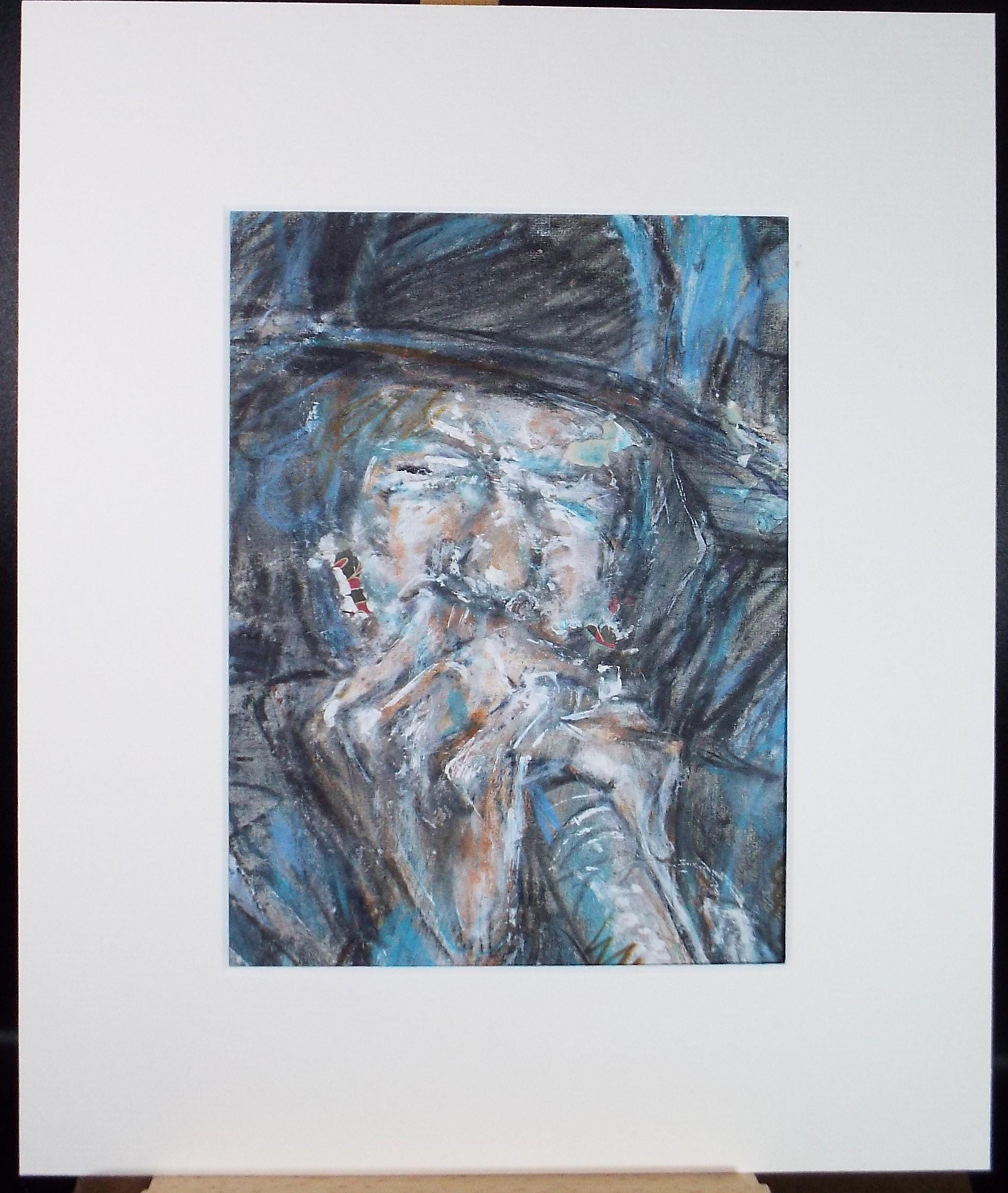 Original mixed media,'Portrait of Junior Wells', circa 1990's, John Gilbey Bowles (1929-2011)