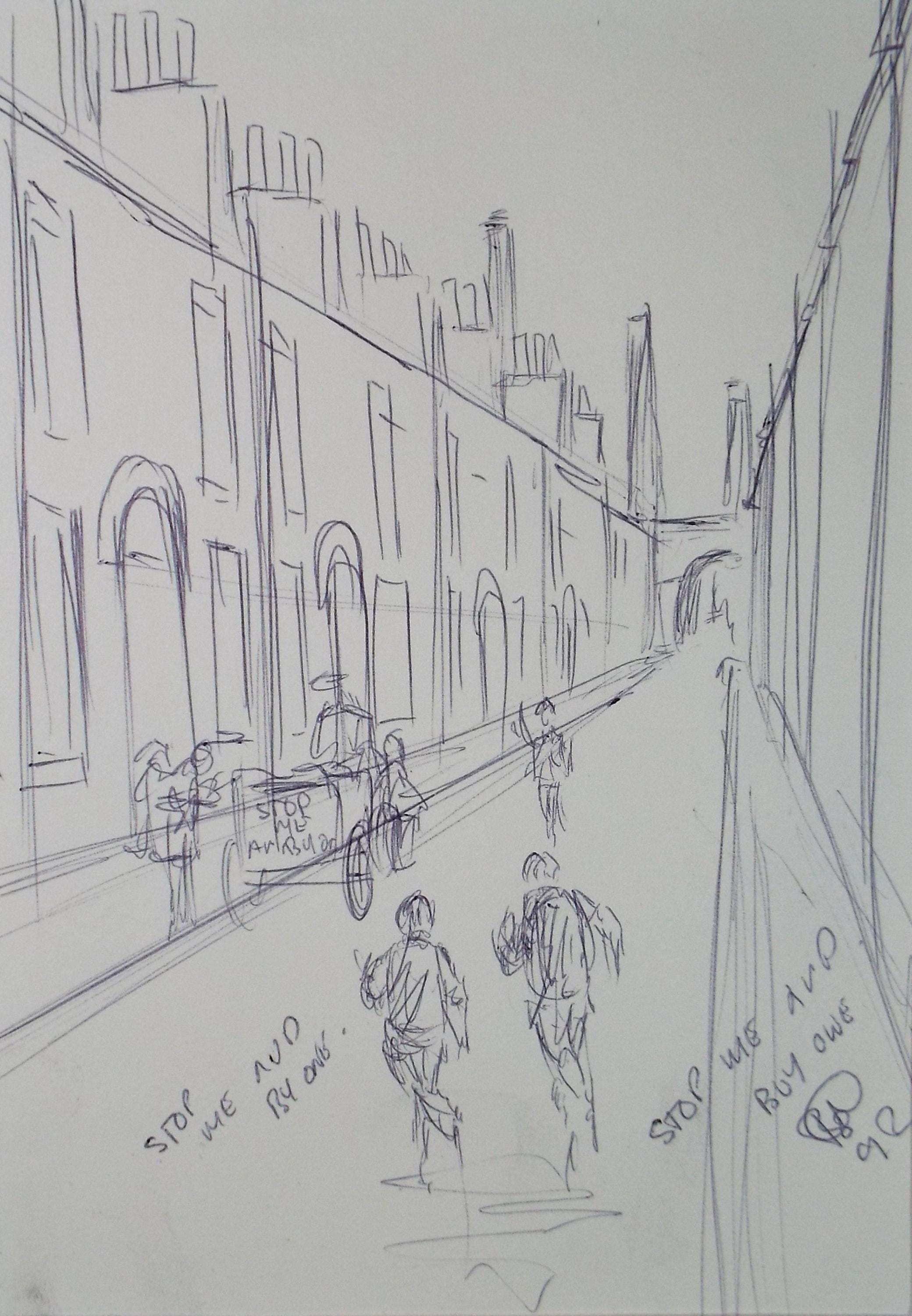 Pen & ink Drawing, 'Stop me and buy one', Bernard McMullen (1952-2015)