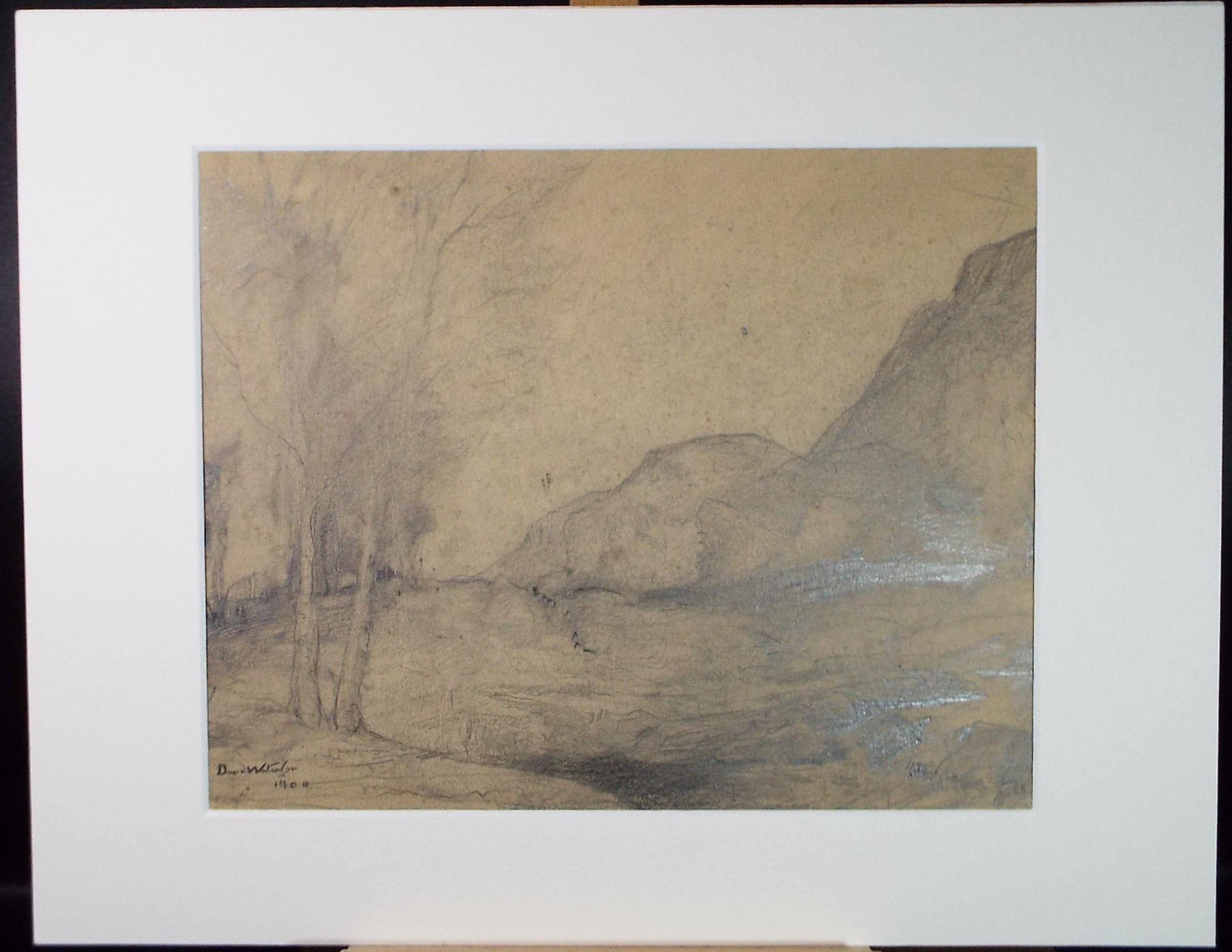 Original Pencil Drawing, 'Mountain Stream', David Waterson RE FSA (1870-1954) Dated 1900
