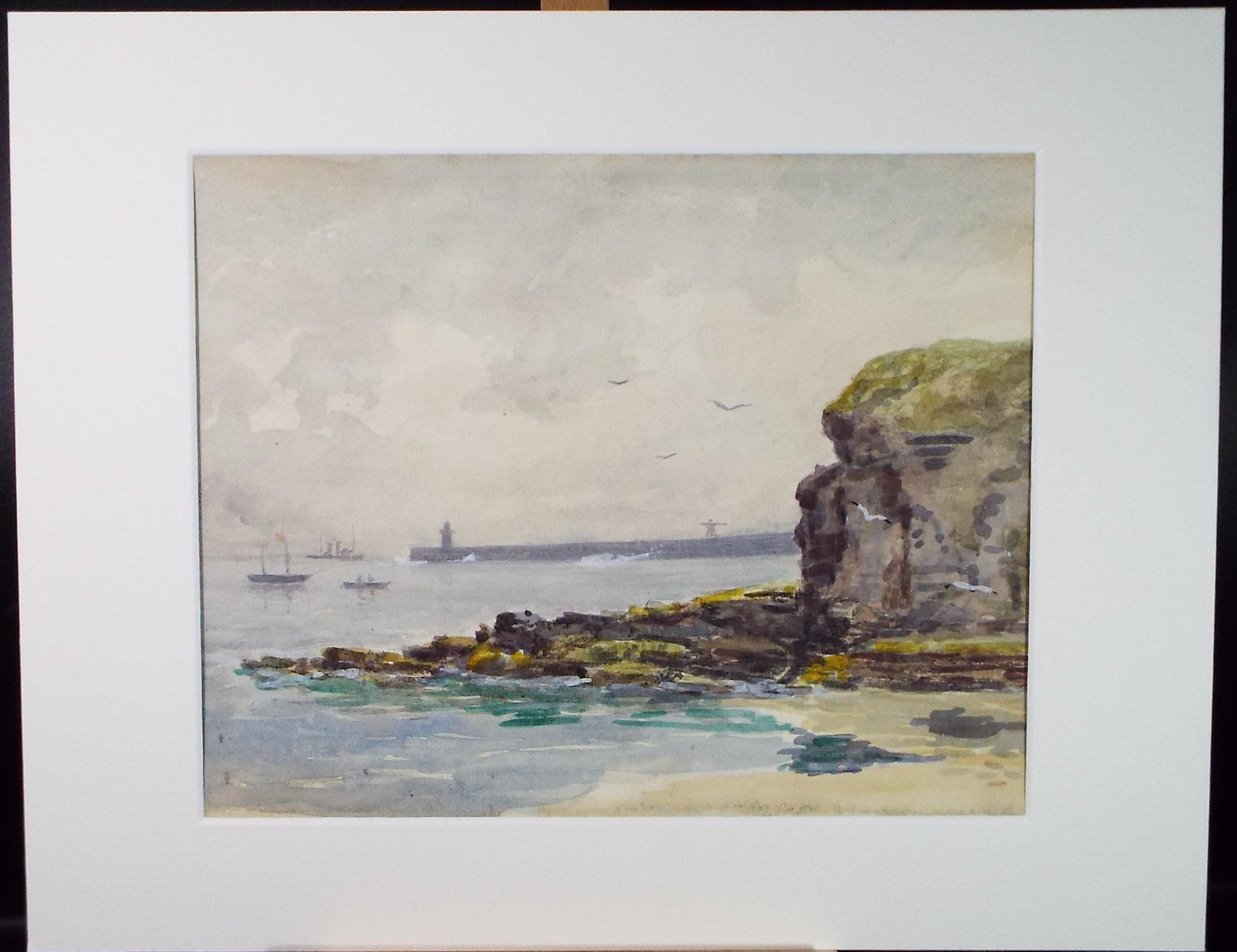 Original Watercolour, 'Harbour with Shipping', circa 1940's, J Valentine