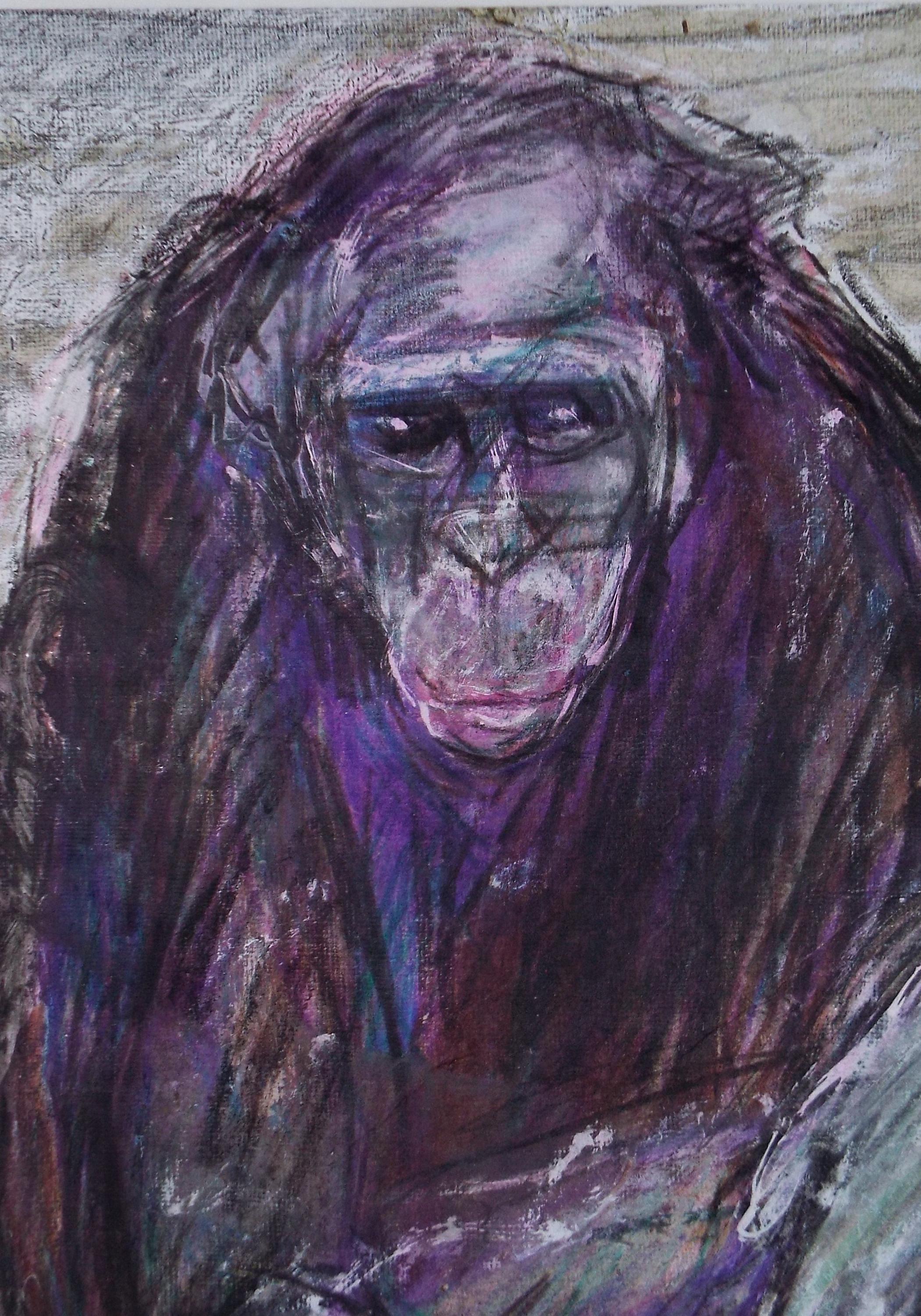 Original mixed media,'Chimpanzee', circa 1990's, John Gilbey Bowles (1929-2011)