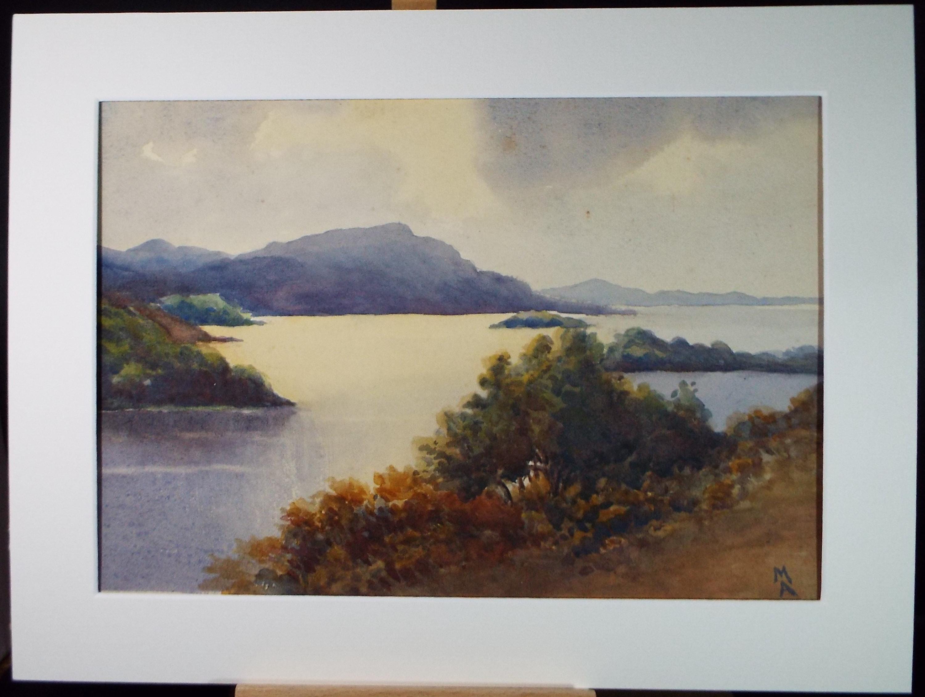 Original Watercolour Sketch, 'Loch Erne', Circa 1930's , Initialled M A