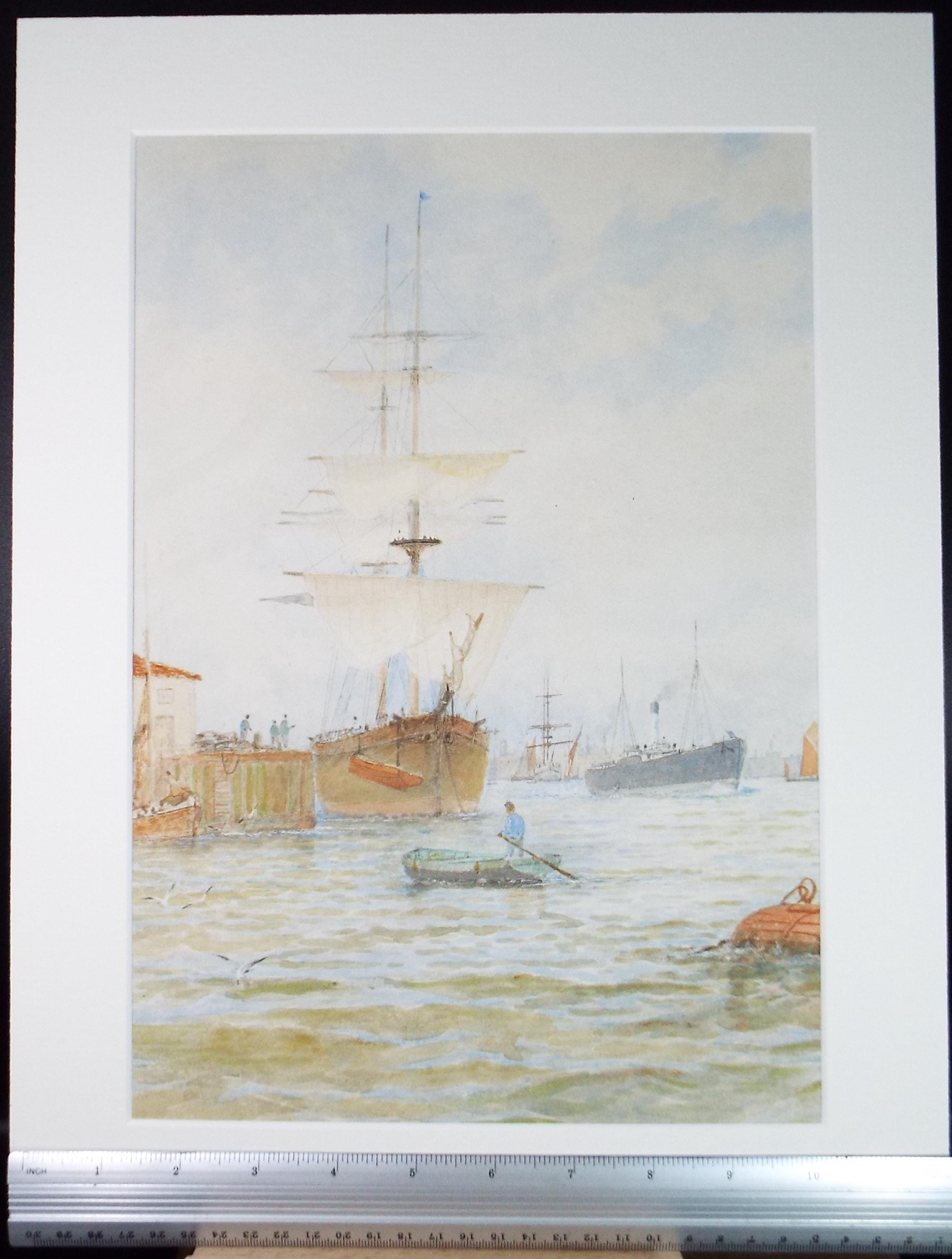 Original Watercolour,'Ships at the Port', Circa 1900, G N Walters