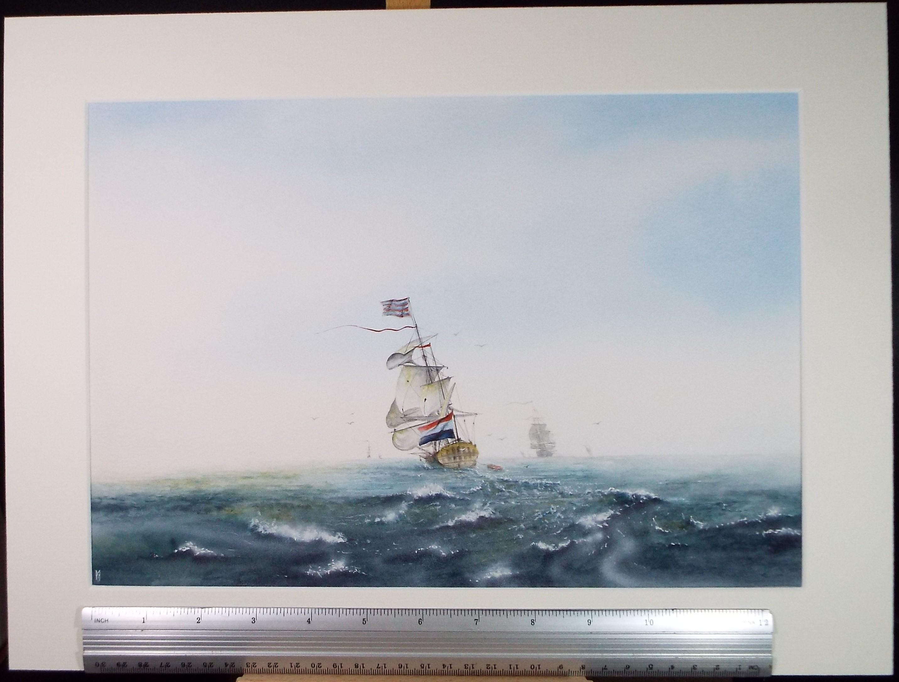 Original Watercolour, 'French Frigate' Dated 1986, Matthew Harvey