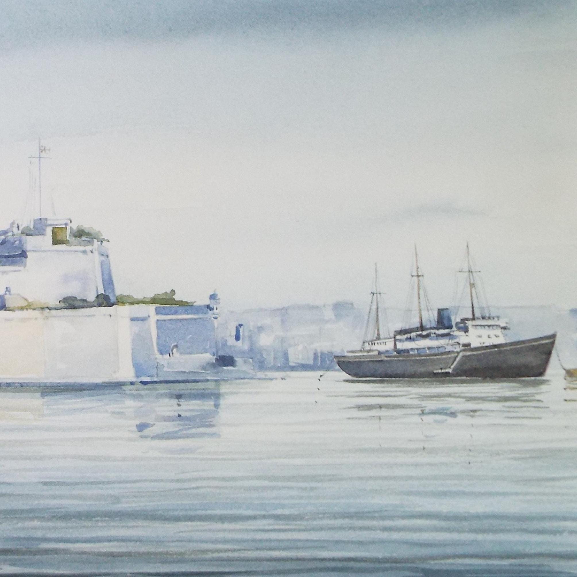Original Watercolour , 'Malta Dockyard, Britannia Moored', dated 1978, Aldo M Gale