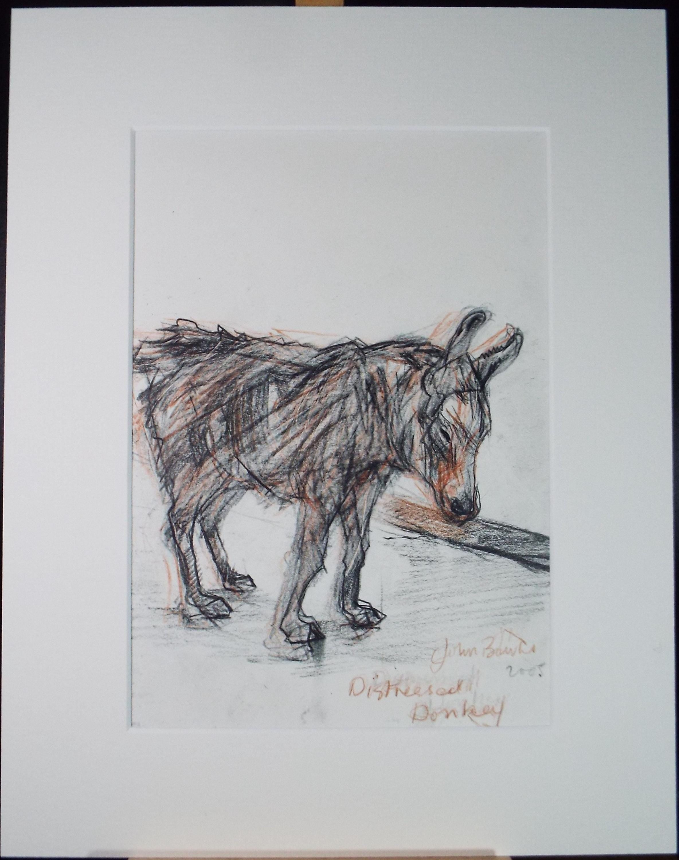 Original coloured pencil,'Distressed Donkey', 2005, John Gilbey Bowles (1929-2011)