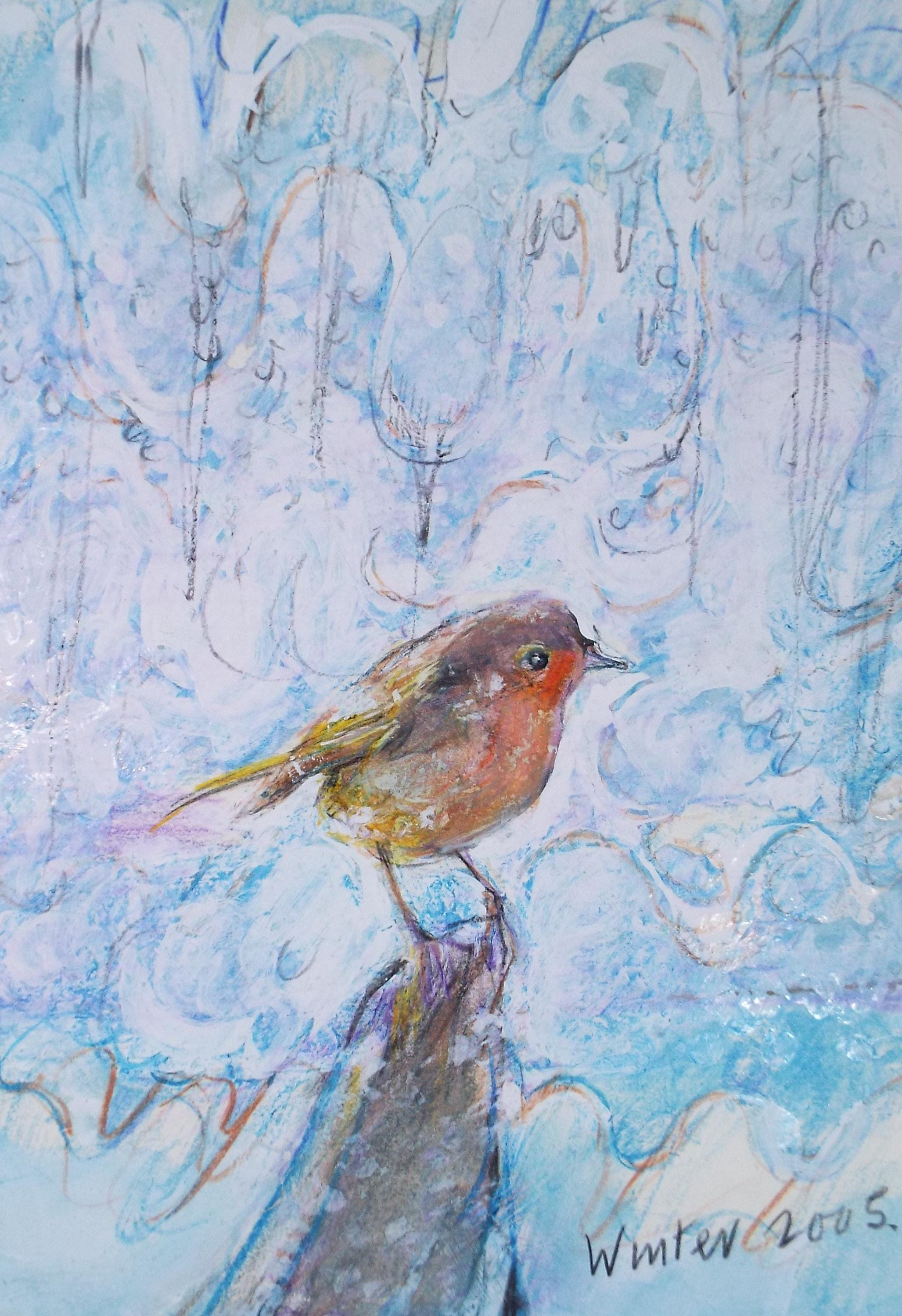 Original coloured pencil & Gouache,'Robin', 2005, John Gilbey Bowles (1929-2011)