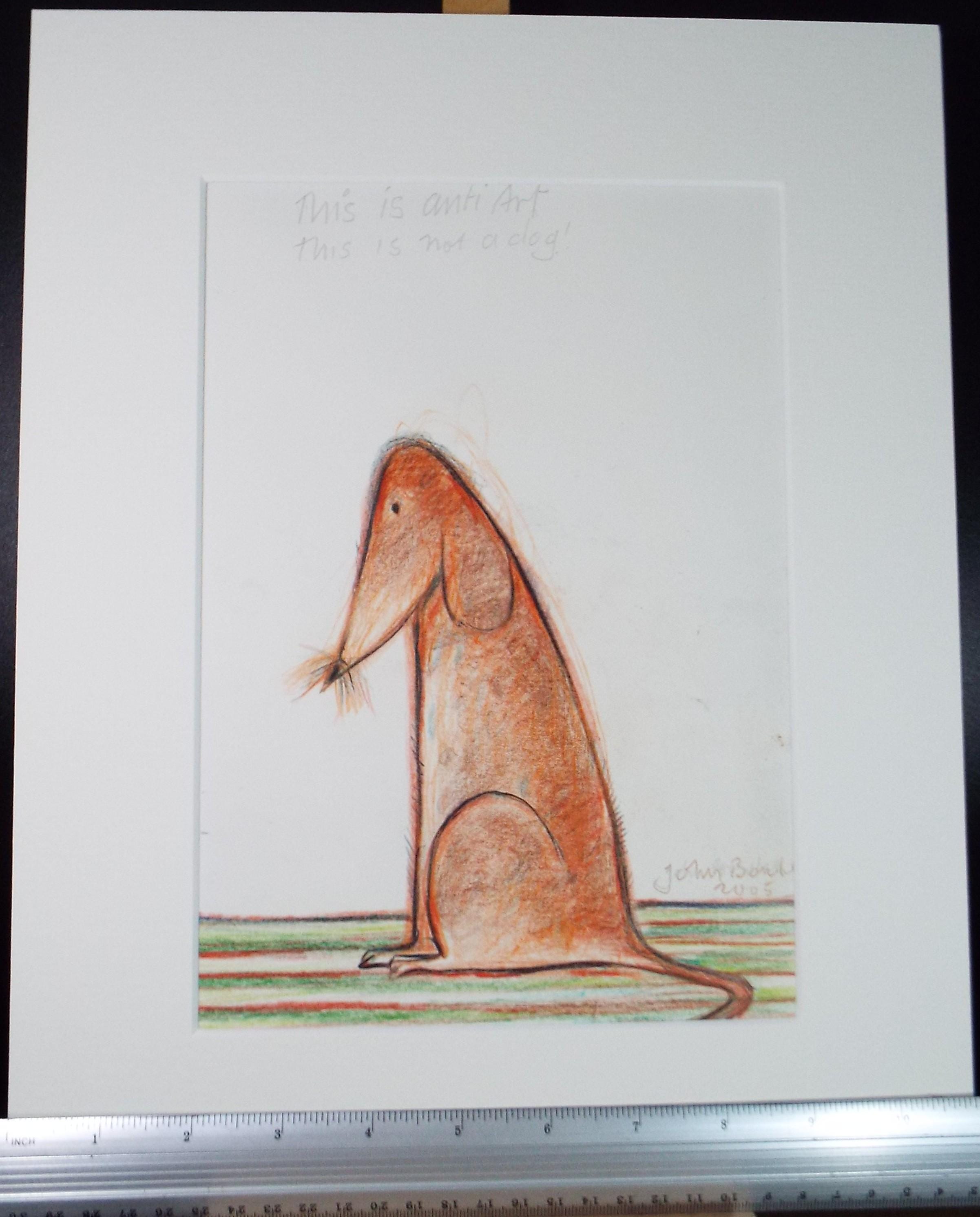 Original coloured pencil,'Anti dog', 2005, John Gilbey Bowles (1929-2011)