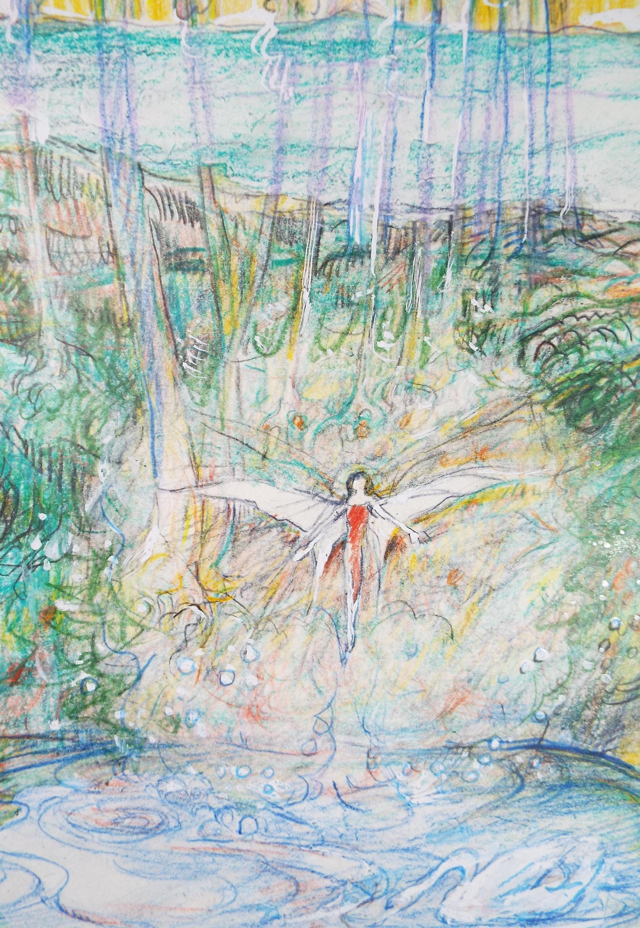 Original coloured pencil & Gouache,'A fairy pool', 2005, John Gilbey Bowles (1929-2011)