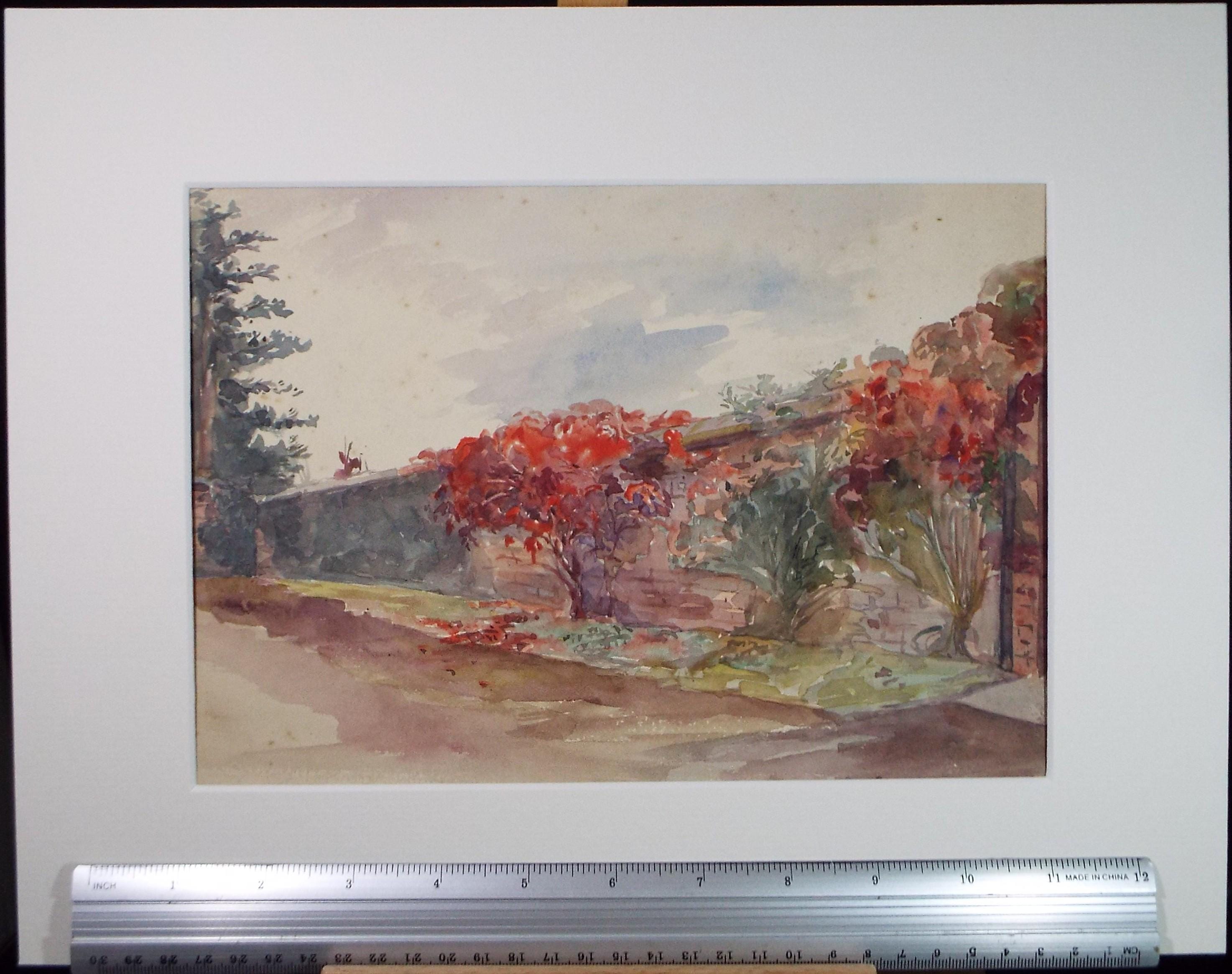 Original Watercolour, 'Garden Door at Eton', circa 1900, M.E.A