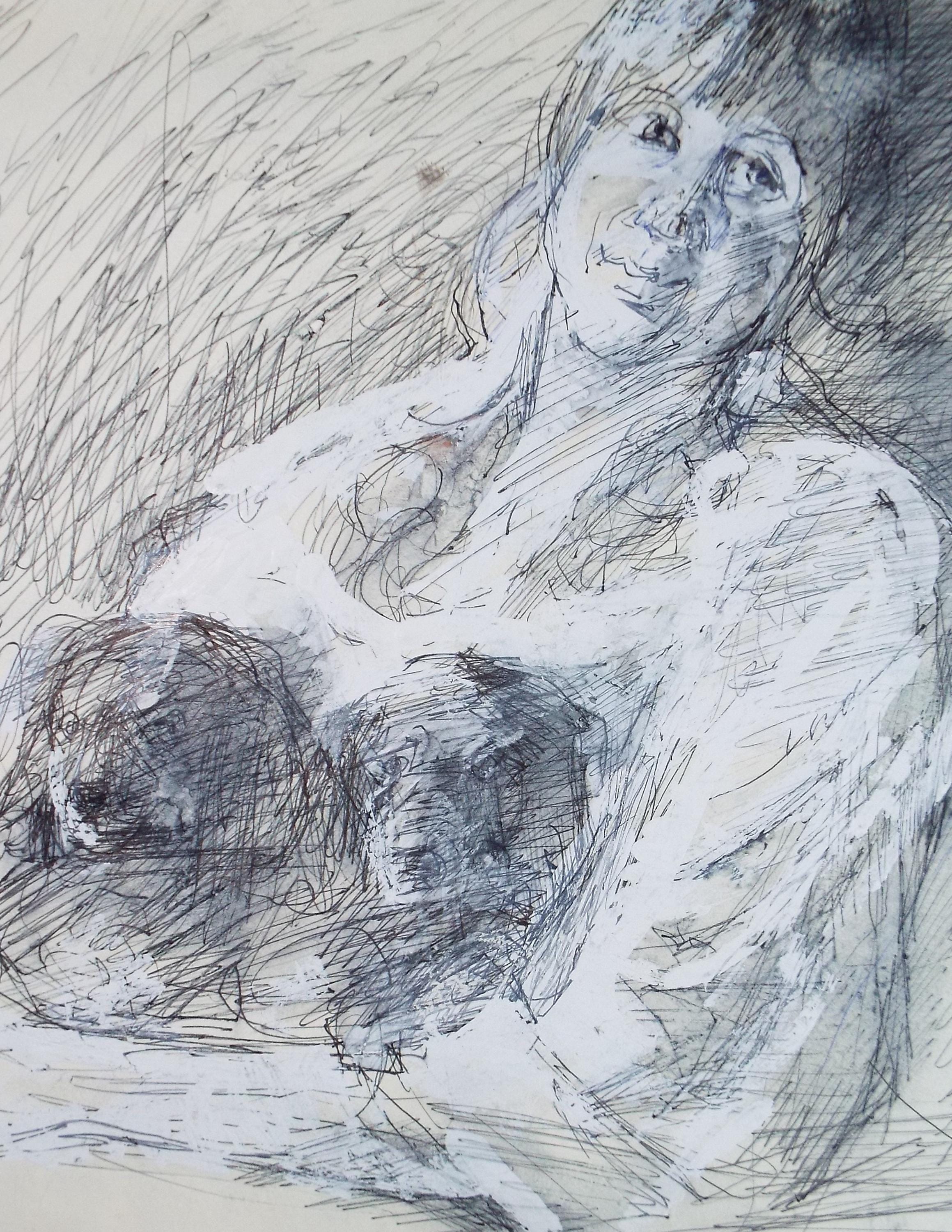 Original Mixed Media, 'Woman with dogs', John Gilbey Bowles (1929-2011), Circa 1990's