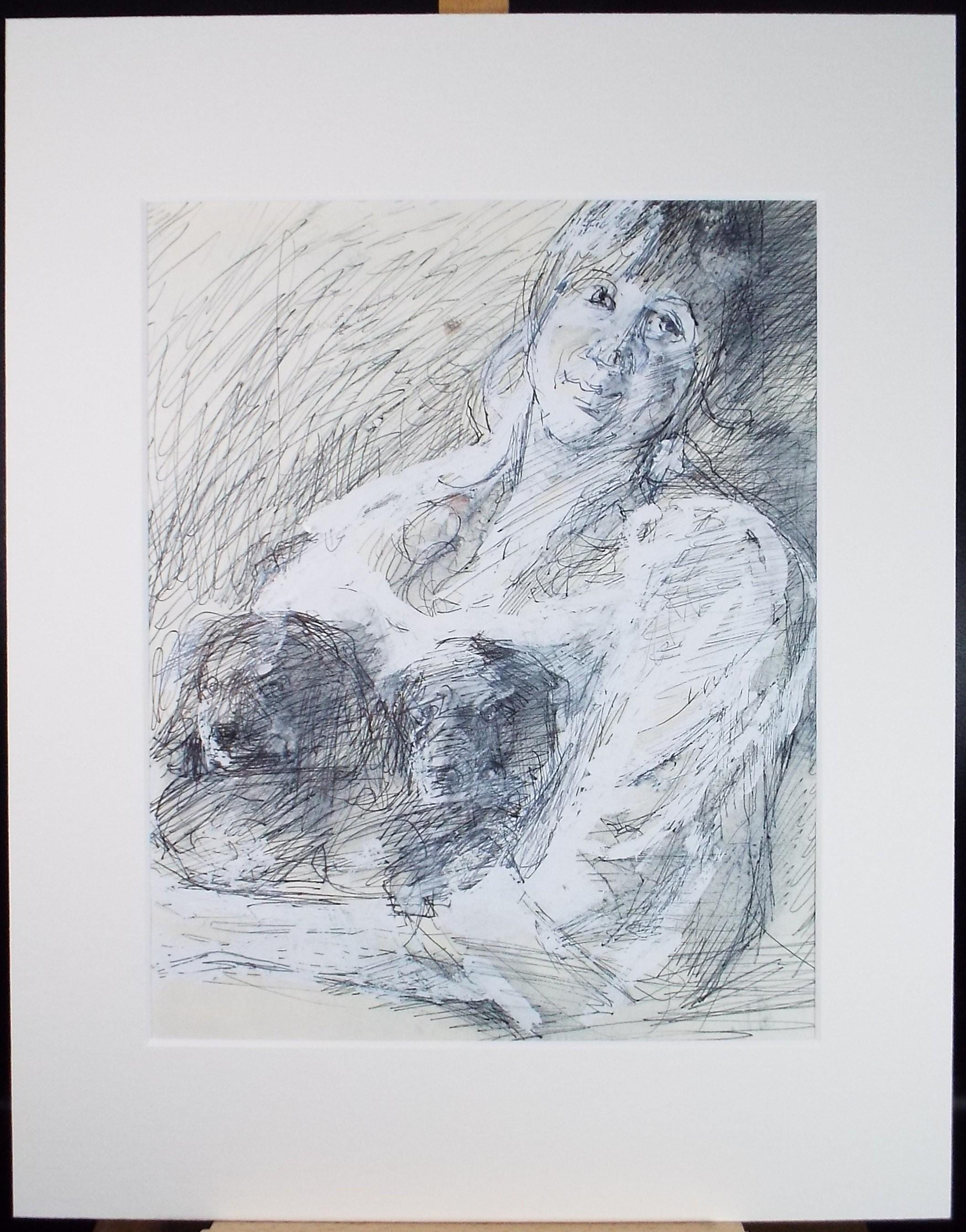 Original Mixed Media, 'Woman with dogs', John Gilbey Bowles (1929-2011), Circa 1990's