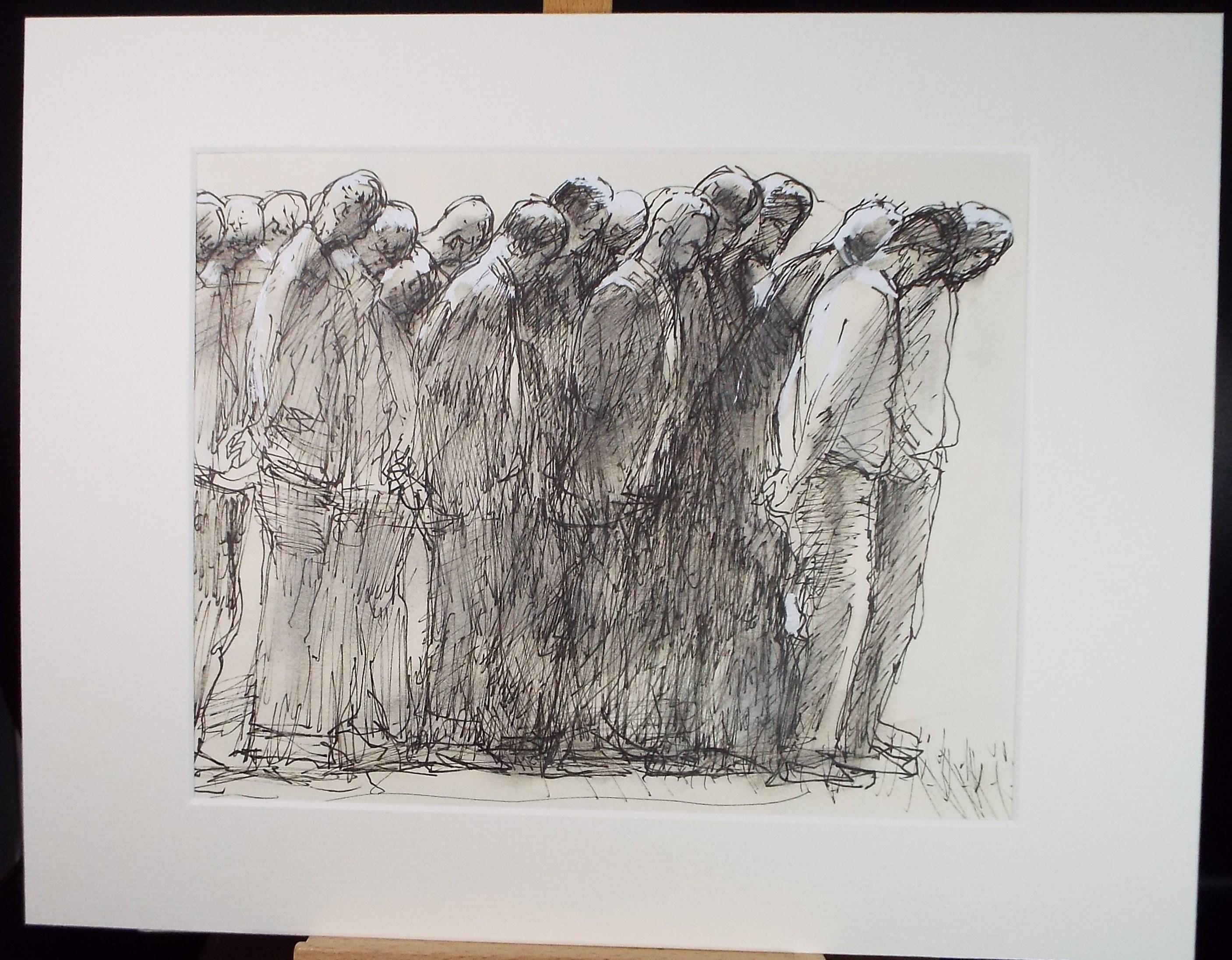 Original Mixed Media, 'Crowd of figures', John Gilbey Bowles (1929-2011), Circa 1990's