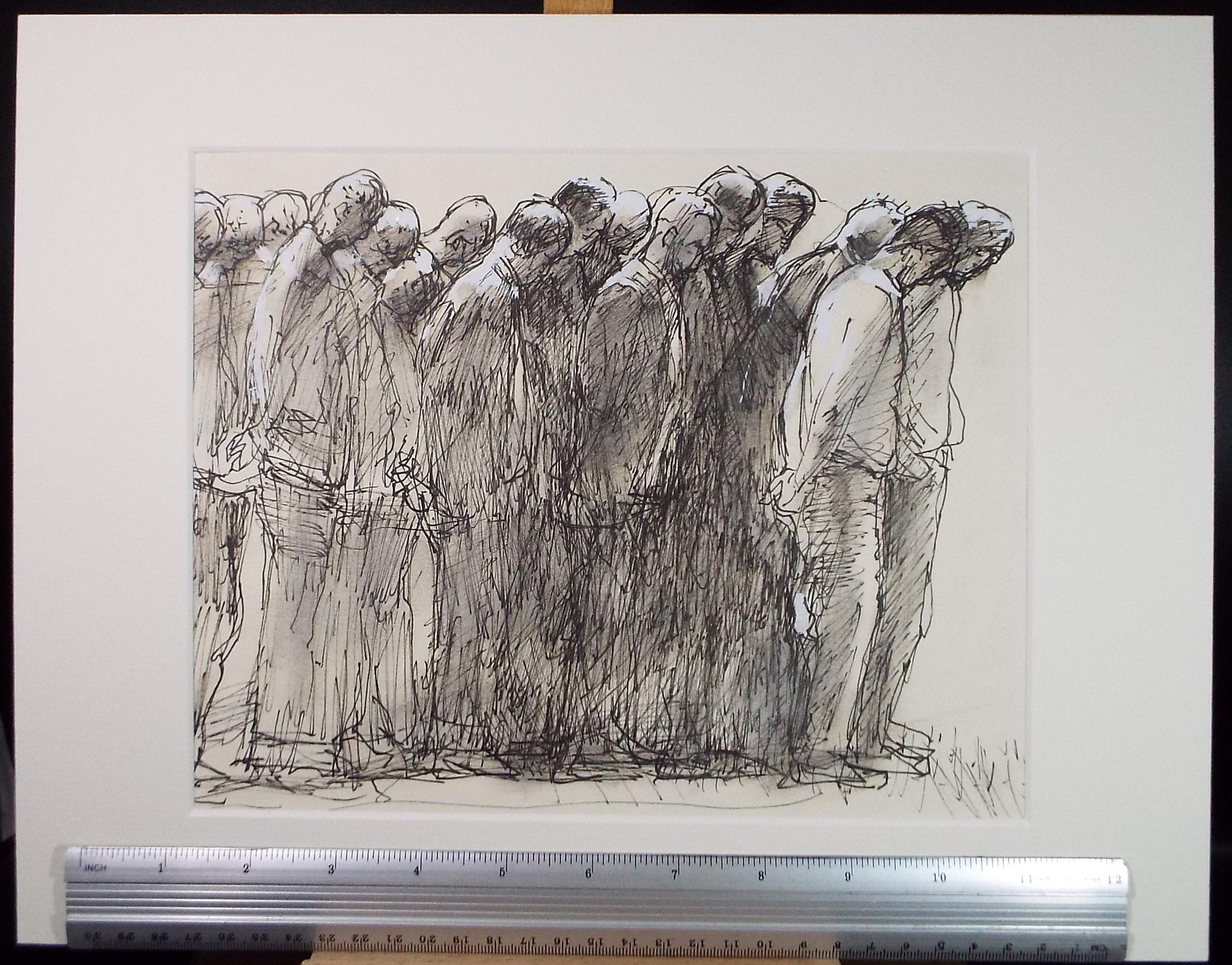 Original Mixed Media, 'Crowd of figures', John Gilbey Bowles (1929-2011), Circa 1990's