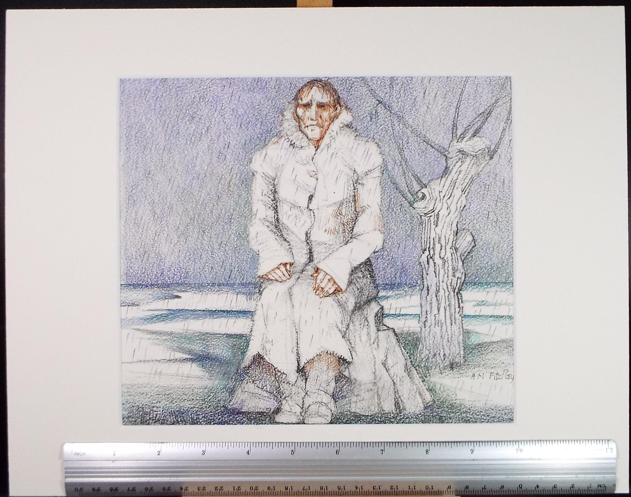 Original pencil and ink drawing, 'Woman in a Coat', c1990s,Alice Mary Fitzpayne (b.1928)