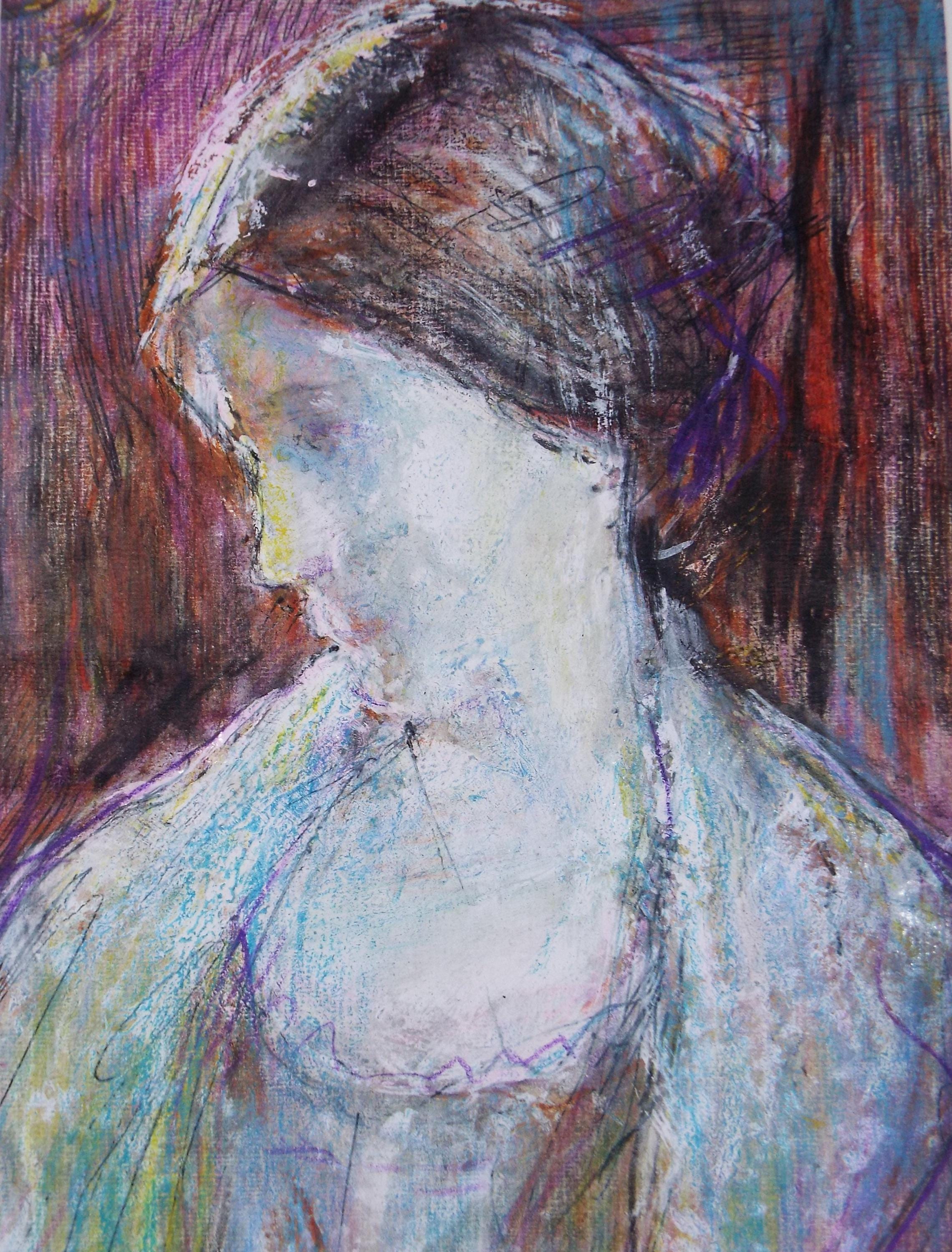 Original mixed media,'Portrait of a woman', circa 1990's, John Gilbey Bowles (1929-2011)