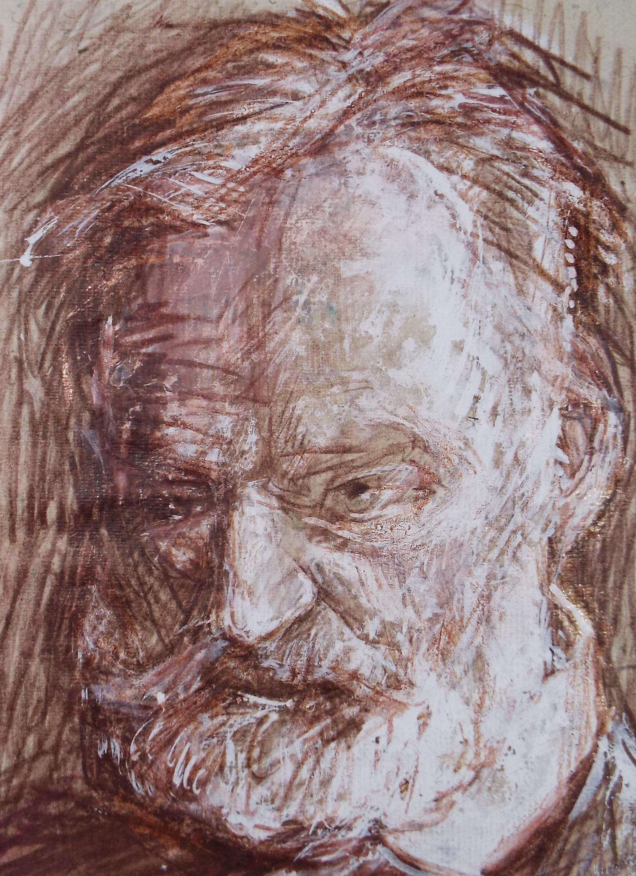 Original mixed media,'Bearded Man', circa 1990's, John Gilbey Bowles (1929-2011)