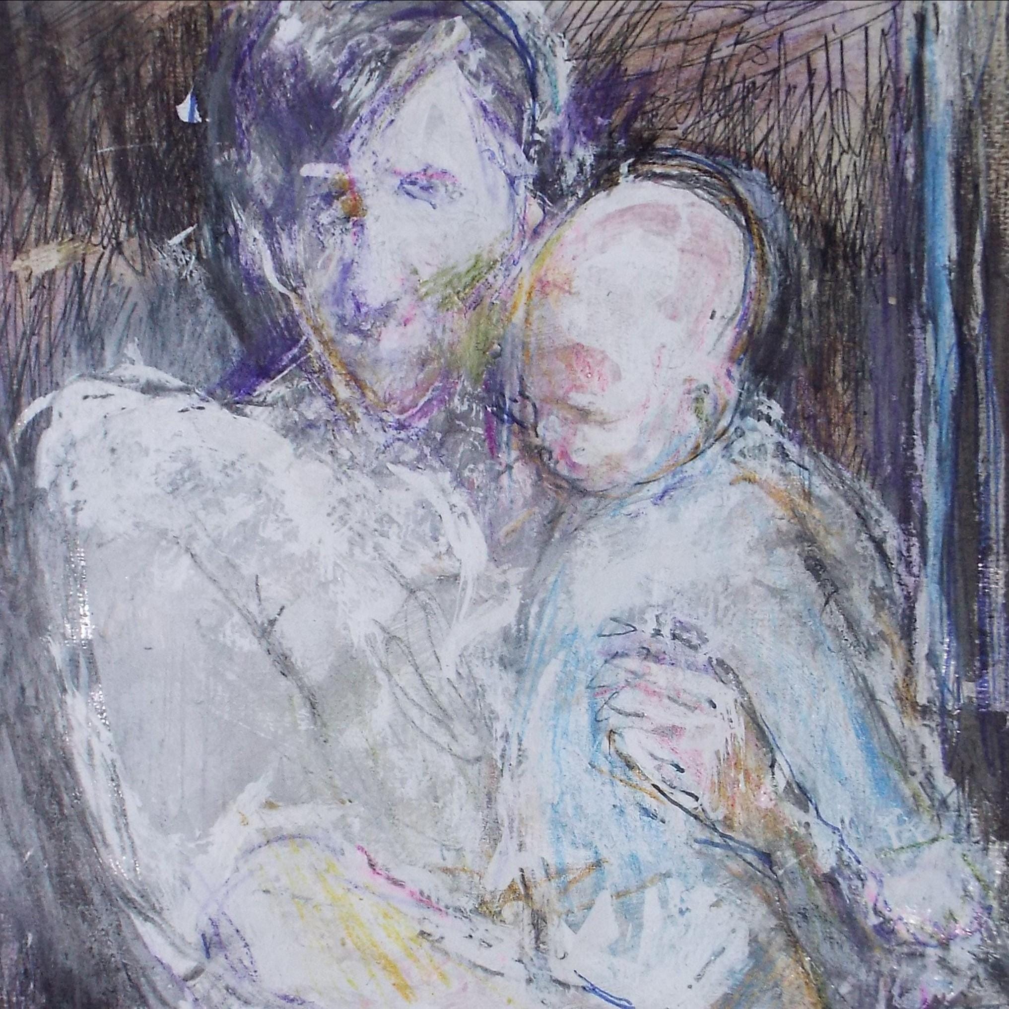 Original mixed media,'Father & Child', circa 1990's, John Gilbey Bowles (1929-2011)