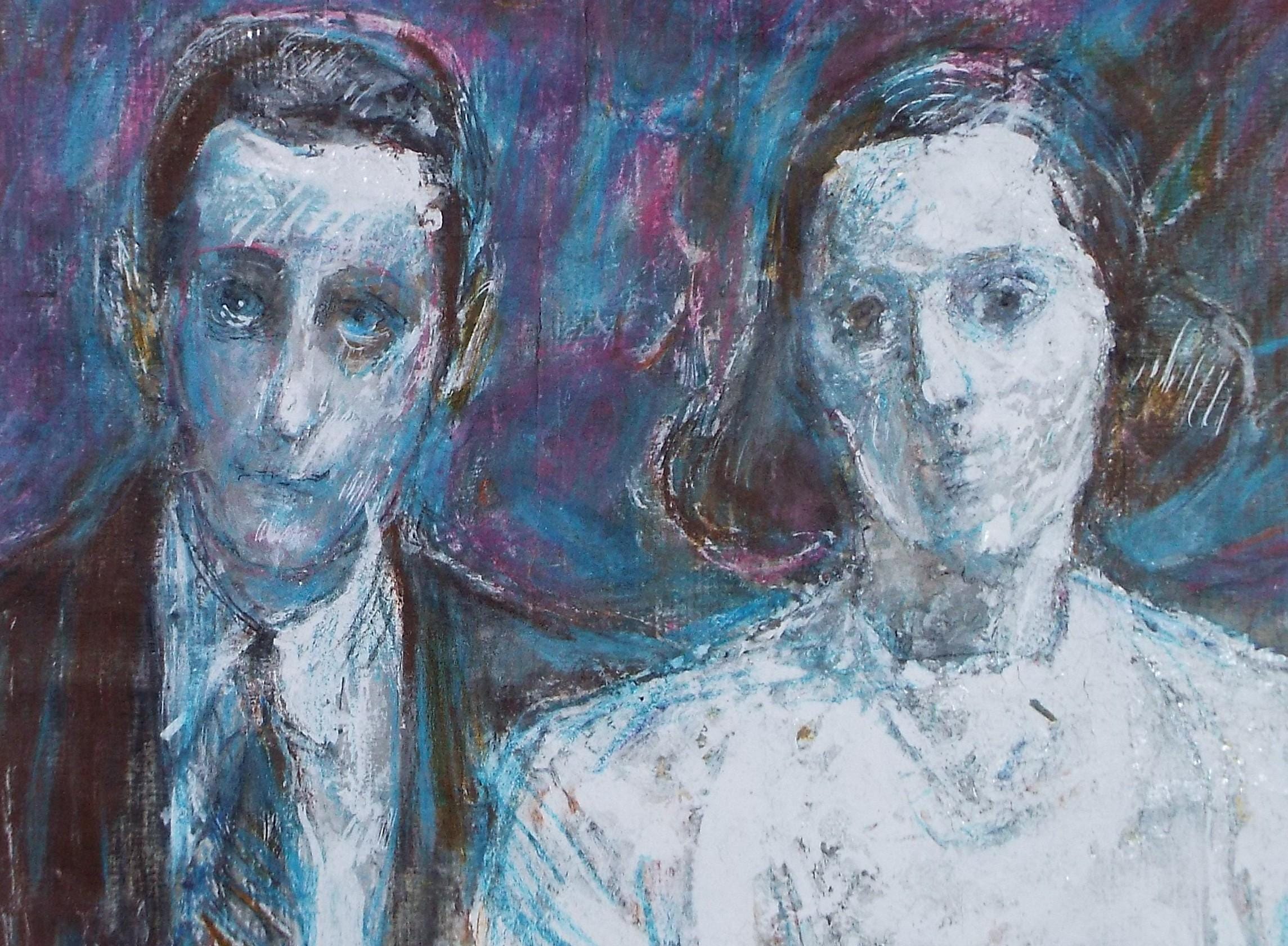 Original mixed media,'Man & Woman', circa 1990's, John Gilbey Bowles (1929-2011)