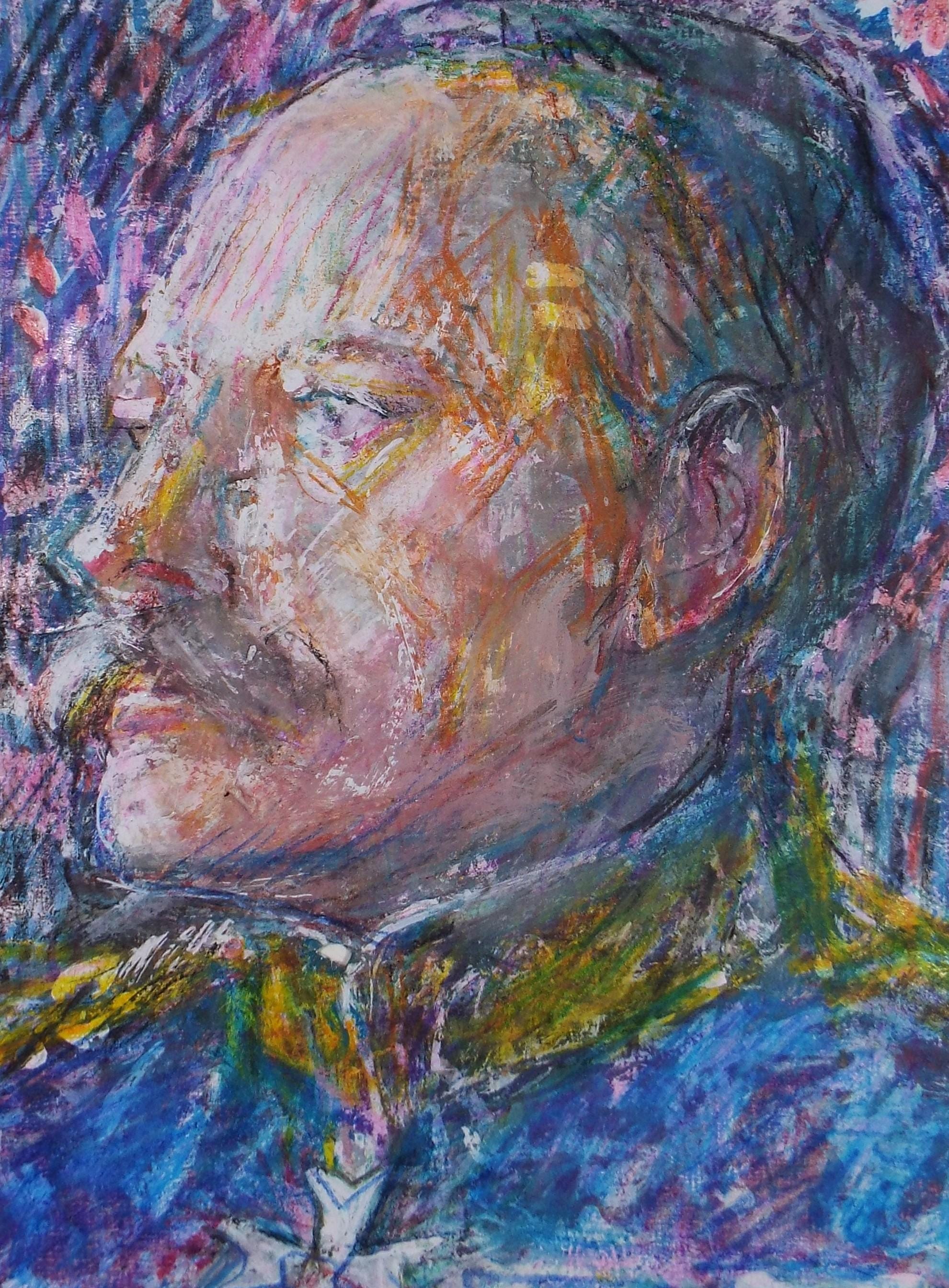 Original mixed media,'Portrait of a man', circa 1990's, John Gilbey Bowles (1929-2011)