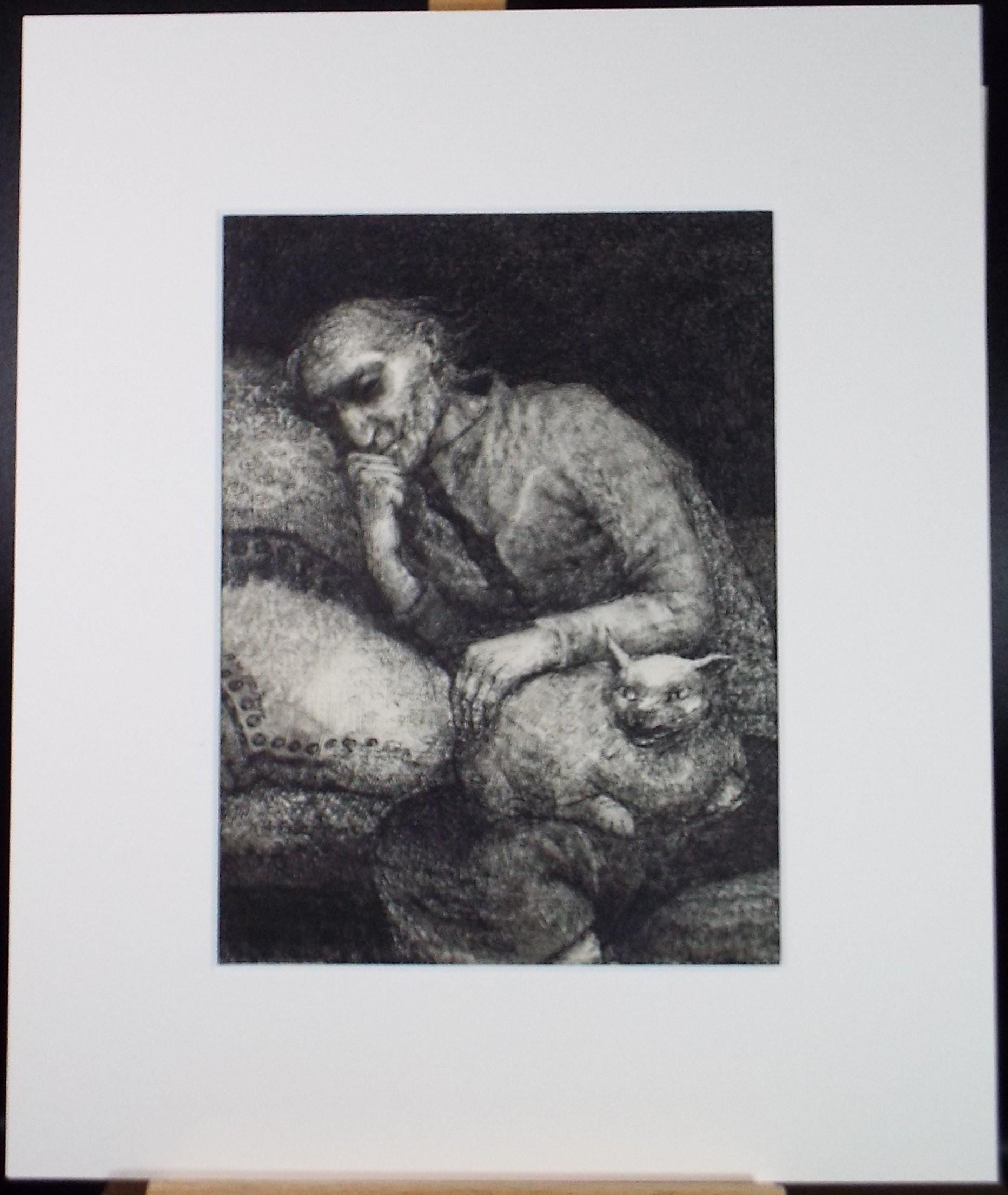 Original Pen & ink drawing, 'Man with a Cat', c1990s,Alice Mary Fitzpayne (b.1928)