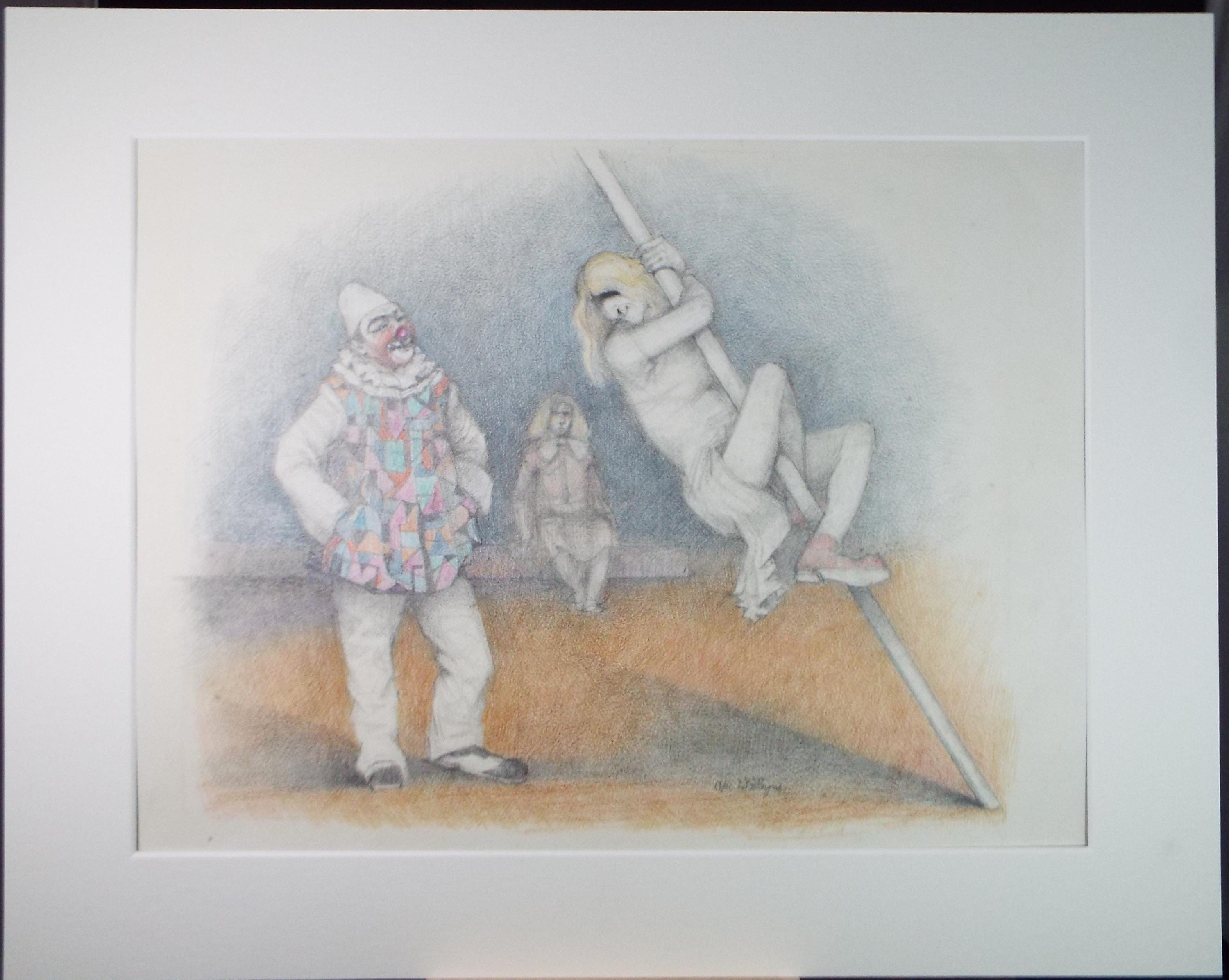 Coloured pencil Drawing, 'Clowns', c1990s,Alice Mary Fitzpayne (b.1928)