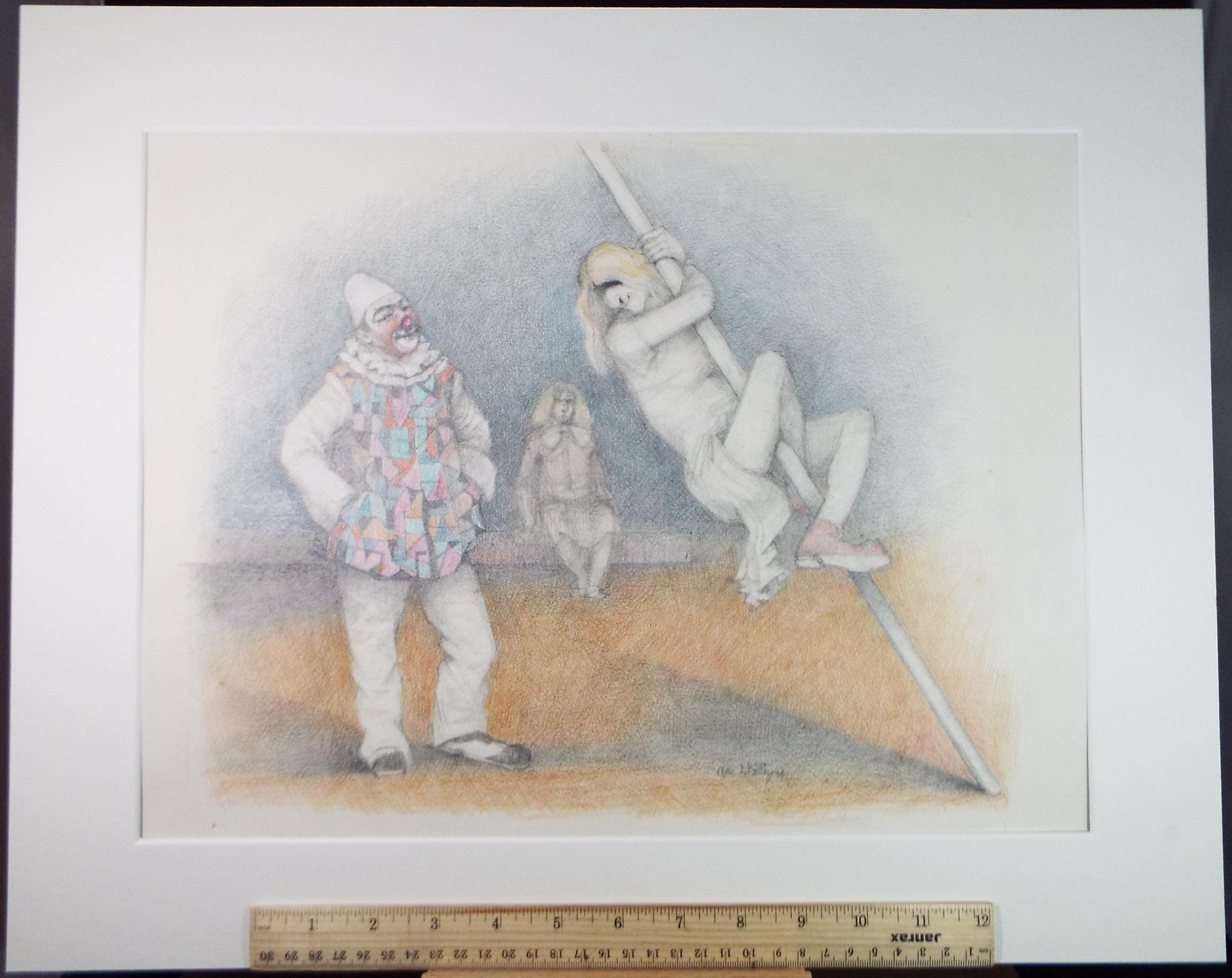 Coloured pencil Drawing, 'Clowns', c1990s,Alice Mary Fitzpayne (b.1928)
