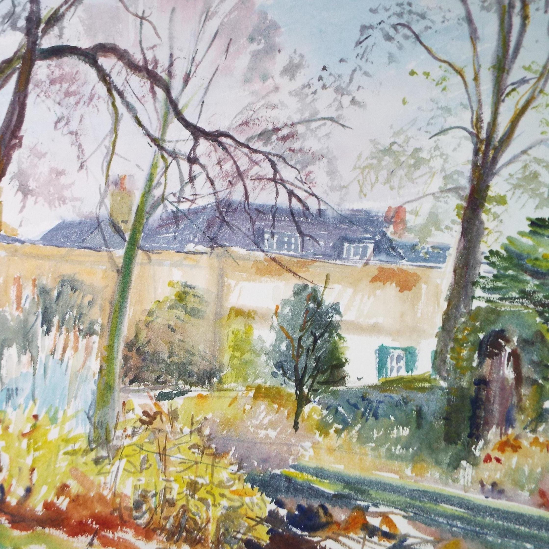 Original Watercolour, 'A Country House in a Lane, circa 1970's, Artist Unknown