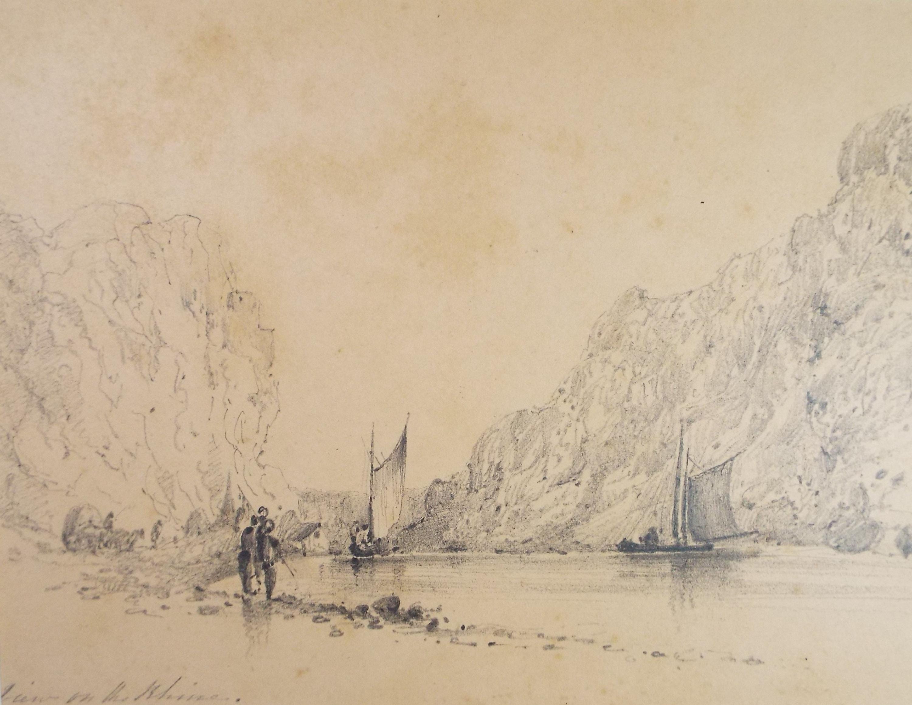 Pencil Drawing,'On the Rhein', Mid 19th Century, Unknown Artist