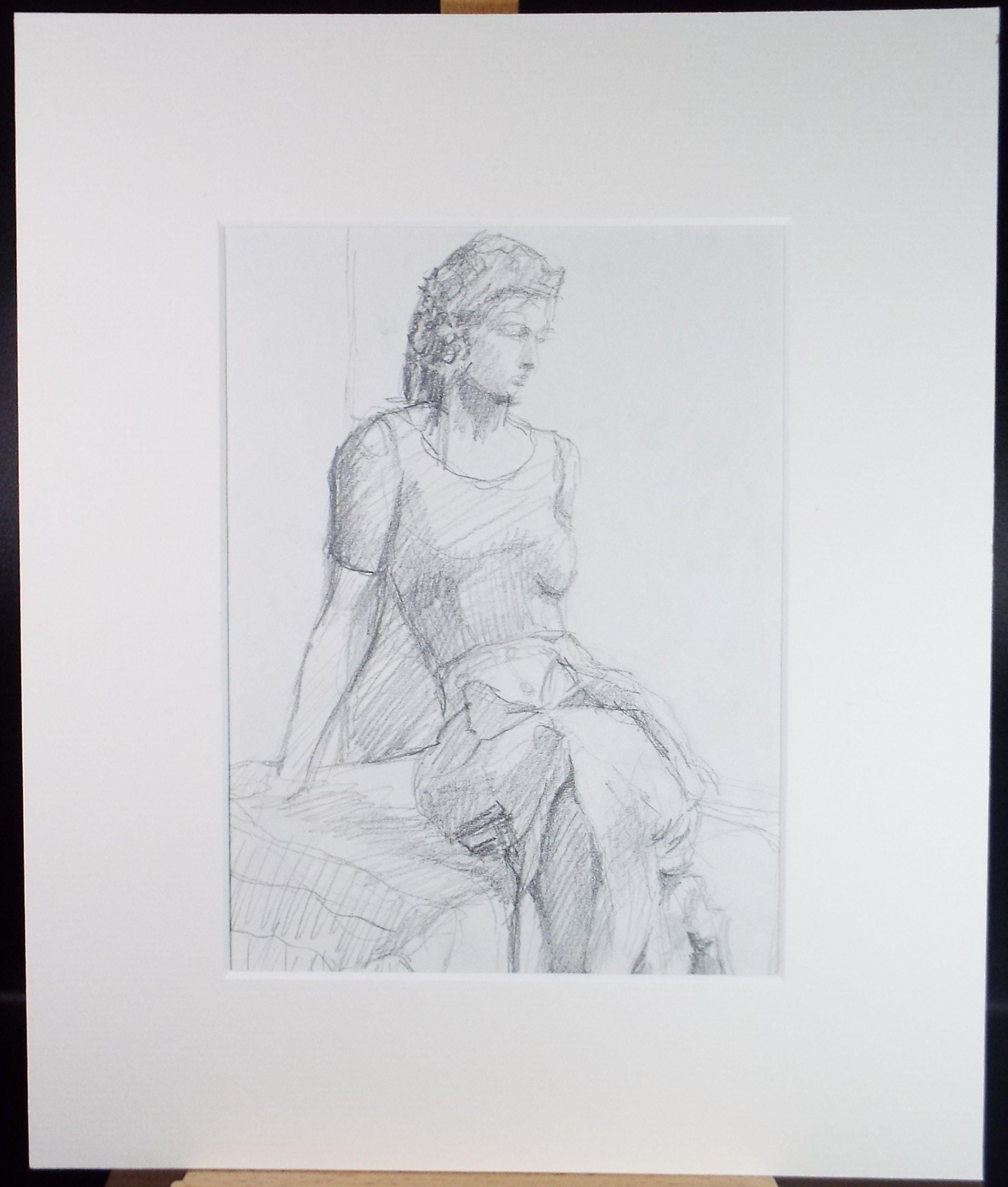 Pauline Plummer Pencil Drawing: study of a woman, 1990s, Mounted